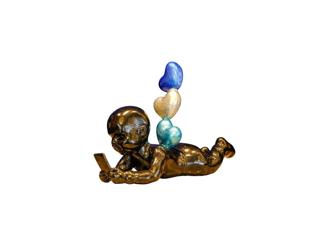 Mavi, Yeşil Ve Gümüş Kalpli El Yapımı Heykel