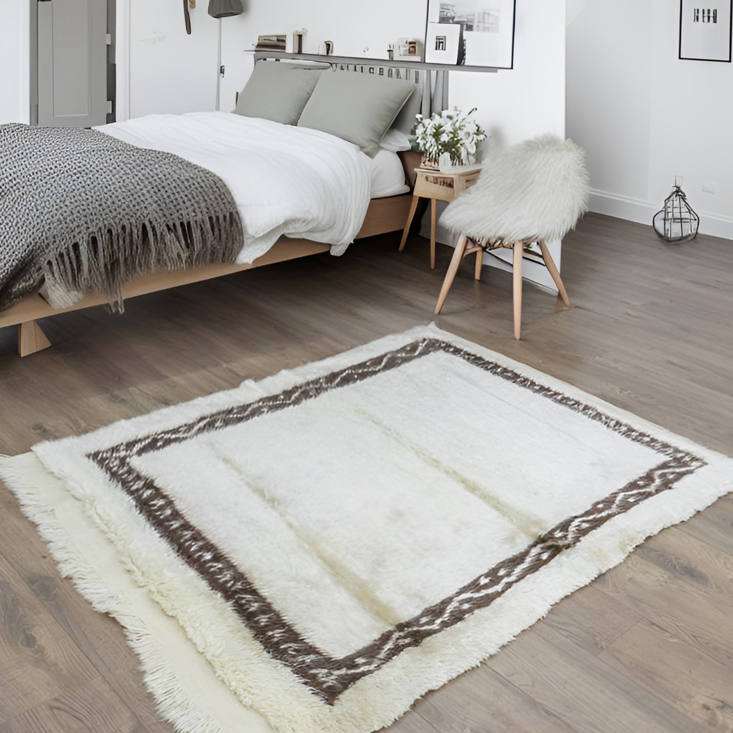 Mayar Bordürlü Natural Shaggy Halı 131x170 cm