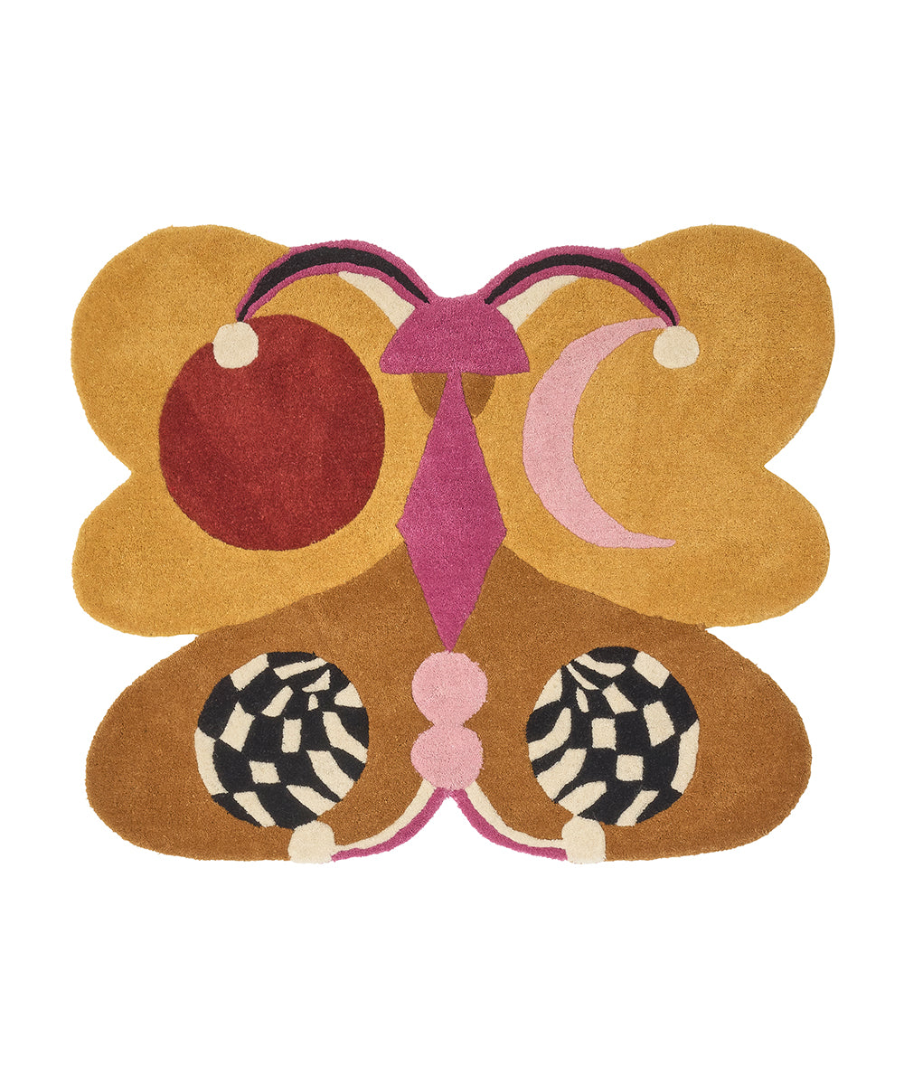 Melody Moon Oker Renkli Kelebek Figürlü Büyük Boy Halı-Kilim & Halı-Doing Goods-NowShopFun