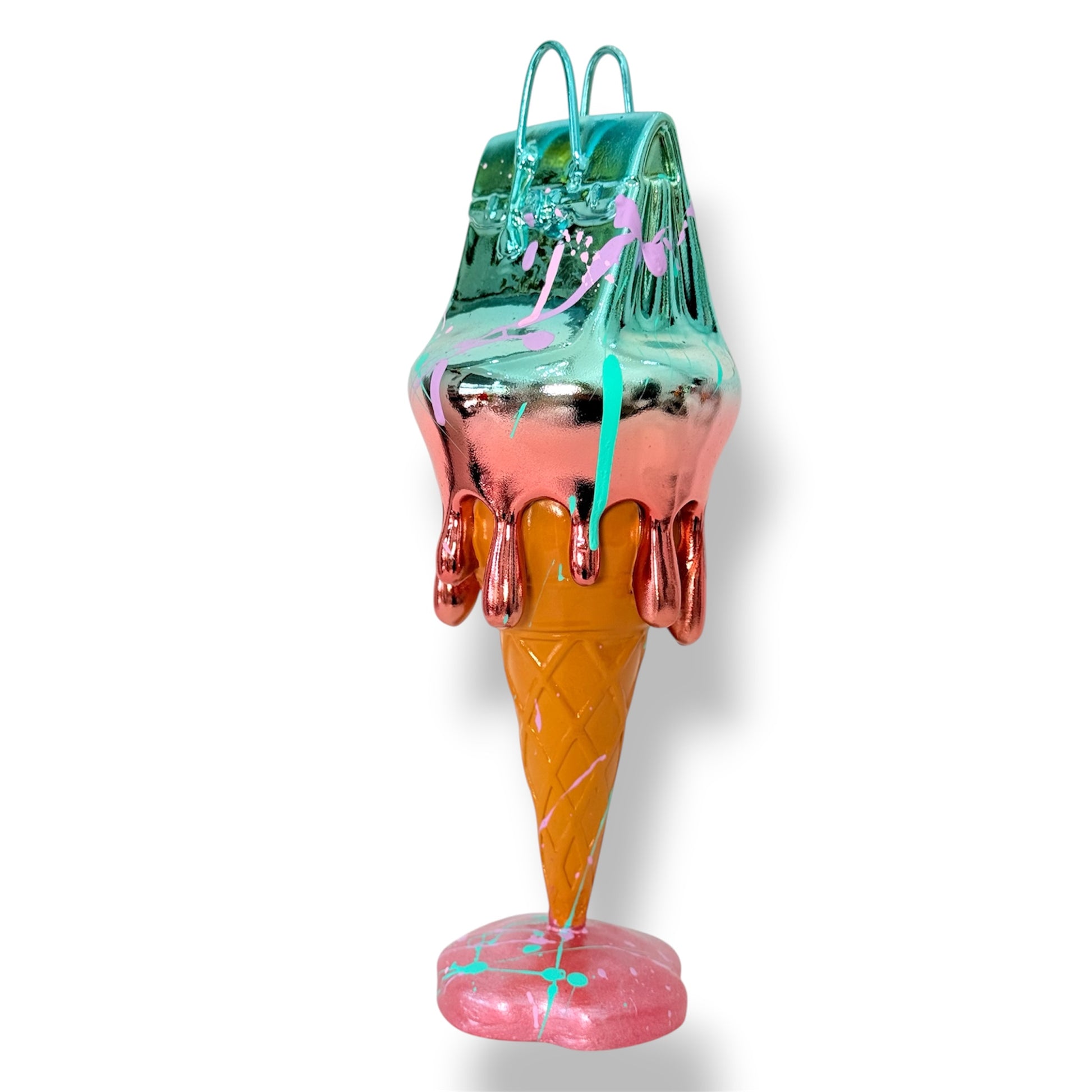 Melty Bag Heykeli – Mavi Pembe Degrade Krom Tasarım