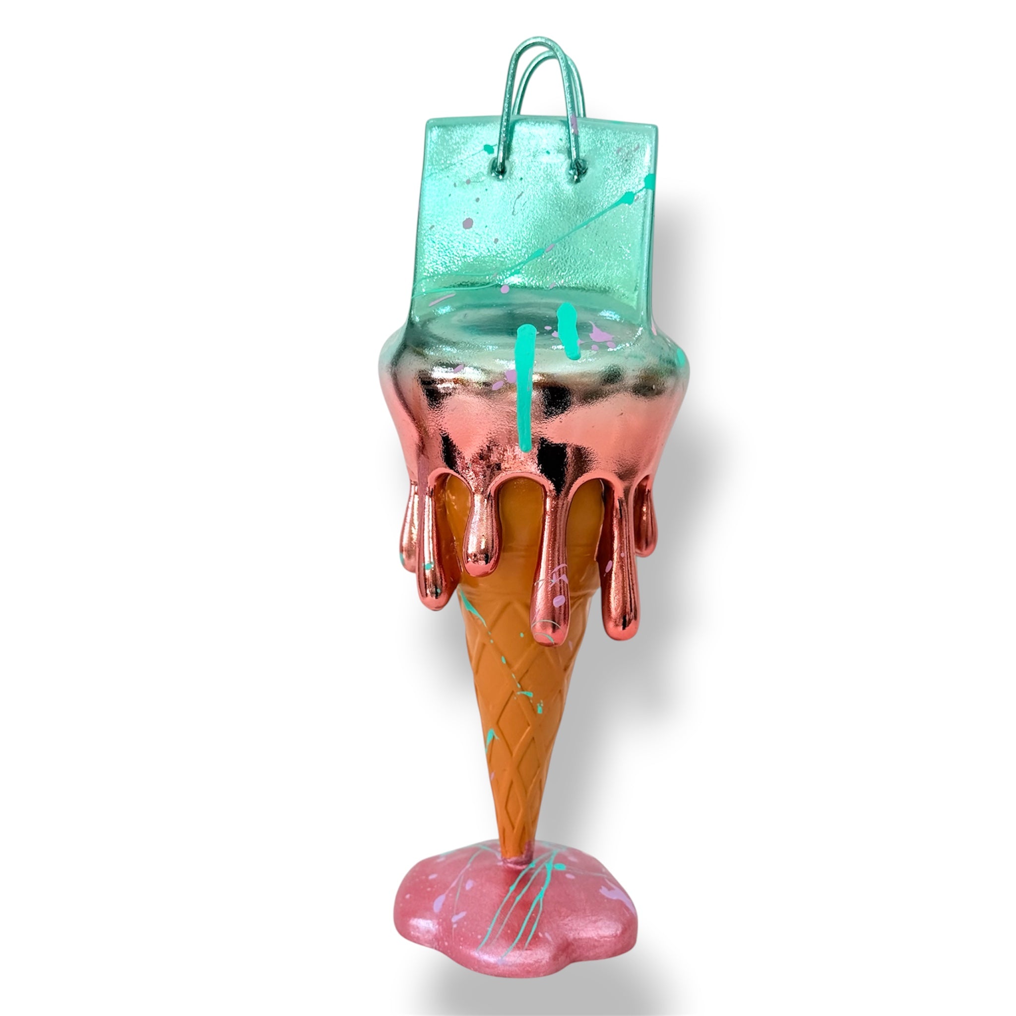 Melty Bag Heykeli – Mavi Pembe Degrade Krom Tasarım
