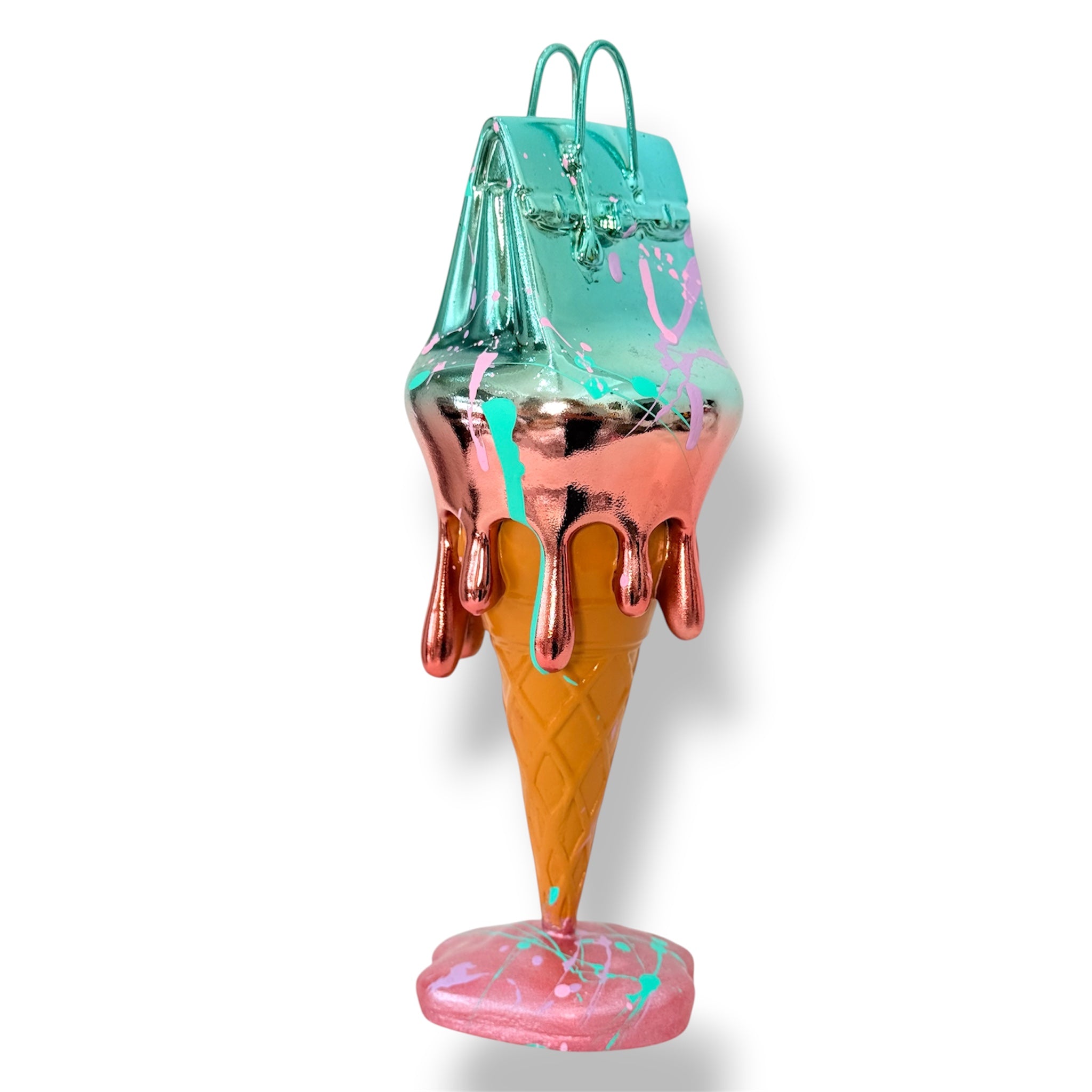 Melty Bag Heykeli – Mavi Pembe Degrade Krom Tasarım