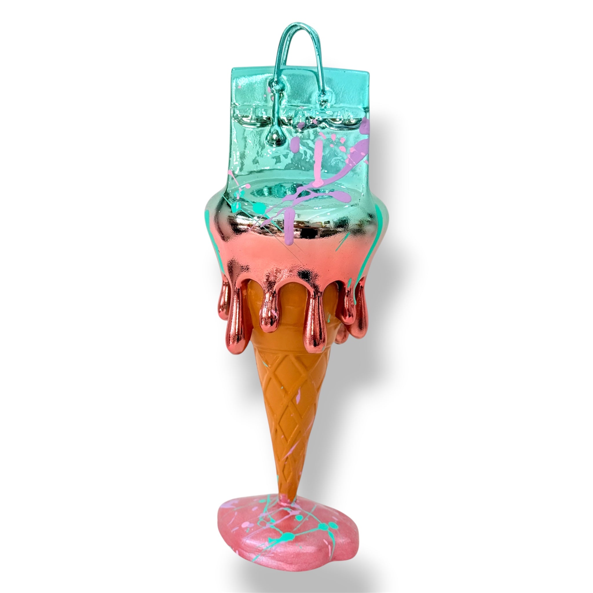 Melty Bag Heykeli – Mavi Pembe Degrade Krom Tasarım