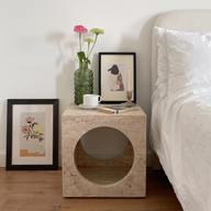Mermer Açık Raflı Küp Sehpa Komodin/Evcil Hayvan Barınağı-Yan Sehpa-Adomar Marble-beyaz-NowShopFun