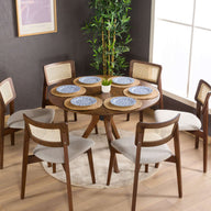 Mina Yuvarlak Yemek Masası-Yemek Masası-Furnirem-110 cm-Ceviz-NowShopFun
