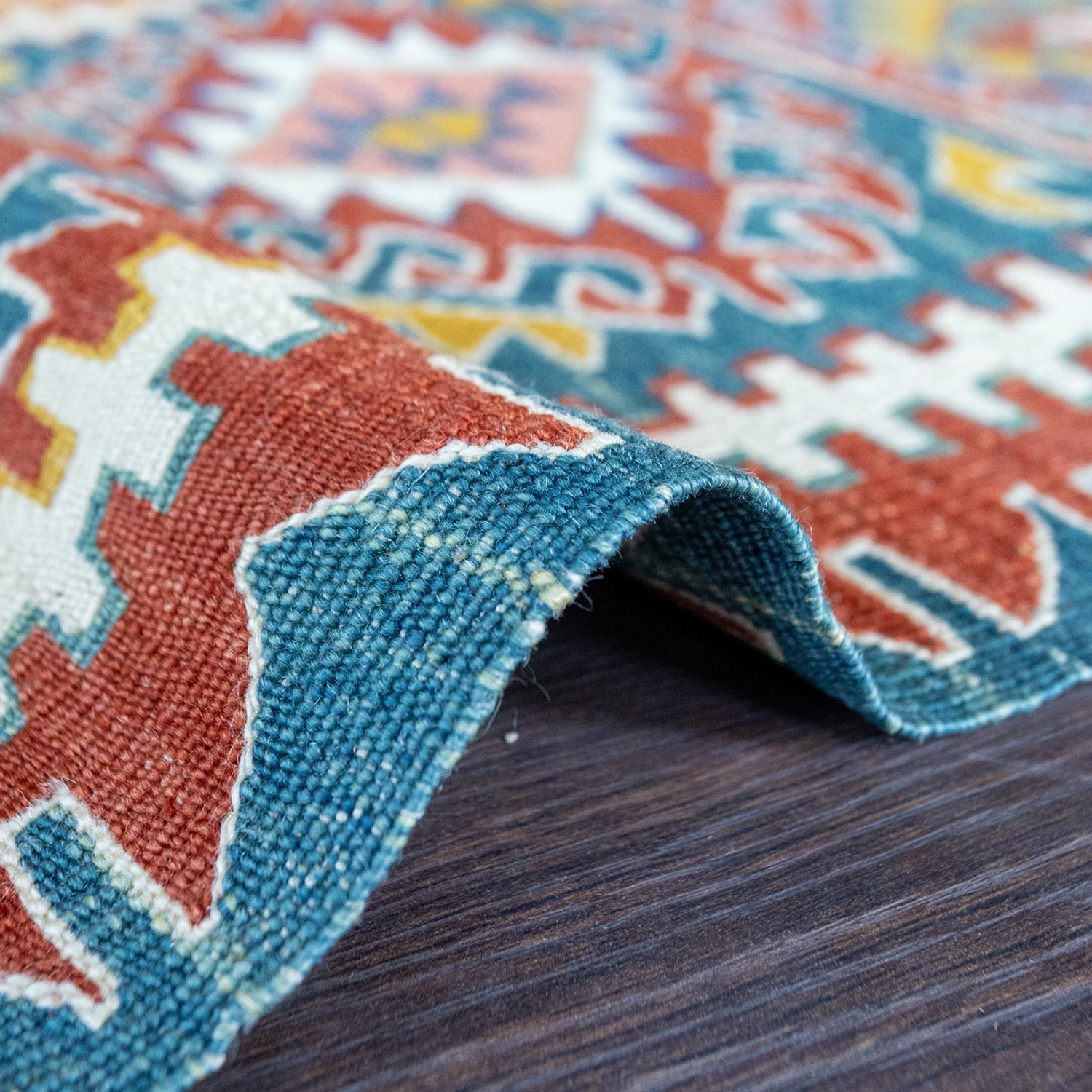 Mimoza Etnik Desenli El Dokuma Yün Kavak Kilim 111x125 cm-Kilim-Soho Antiq-NowShopFun