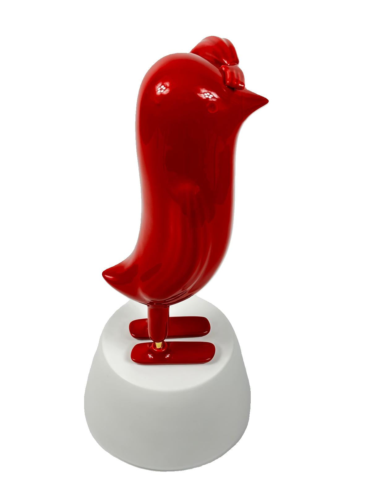 Mini Hope Bird Parlak Ruby Kırmızı Saten Beyaz Stand Dekoratif Ürün