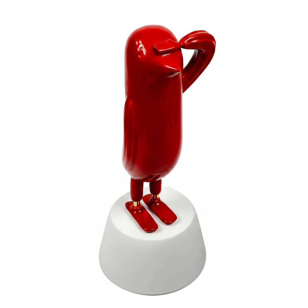 Mini Hope Bird Parlak Ruby Kırmızı Saten Beyaz Stand Dekoratif Ürün