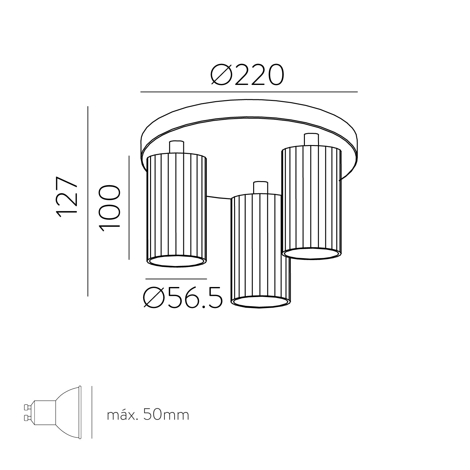 Modrian Plafonyer 3l Gold Ø22x12.7 Cm Led 3xgu10