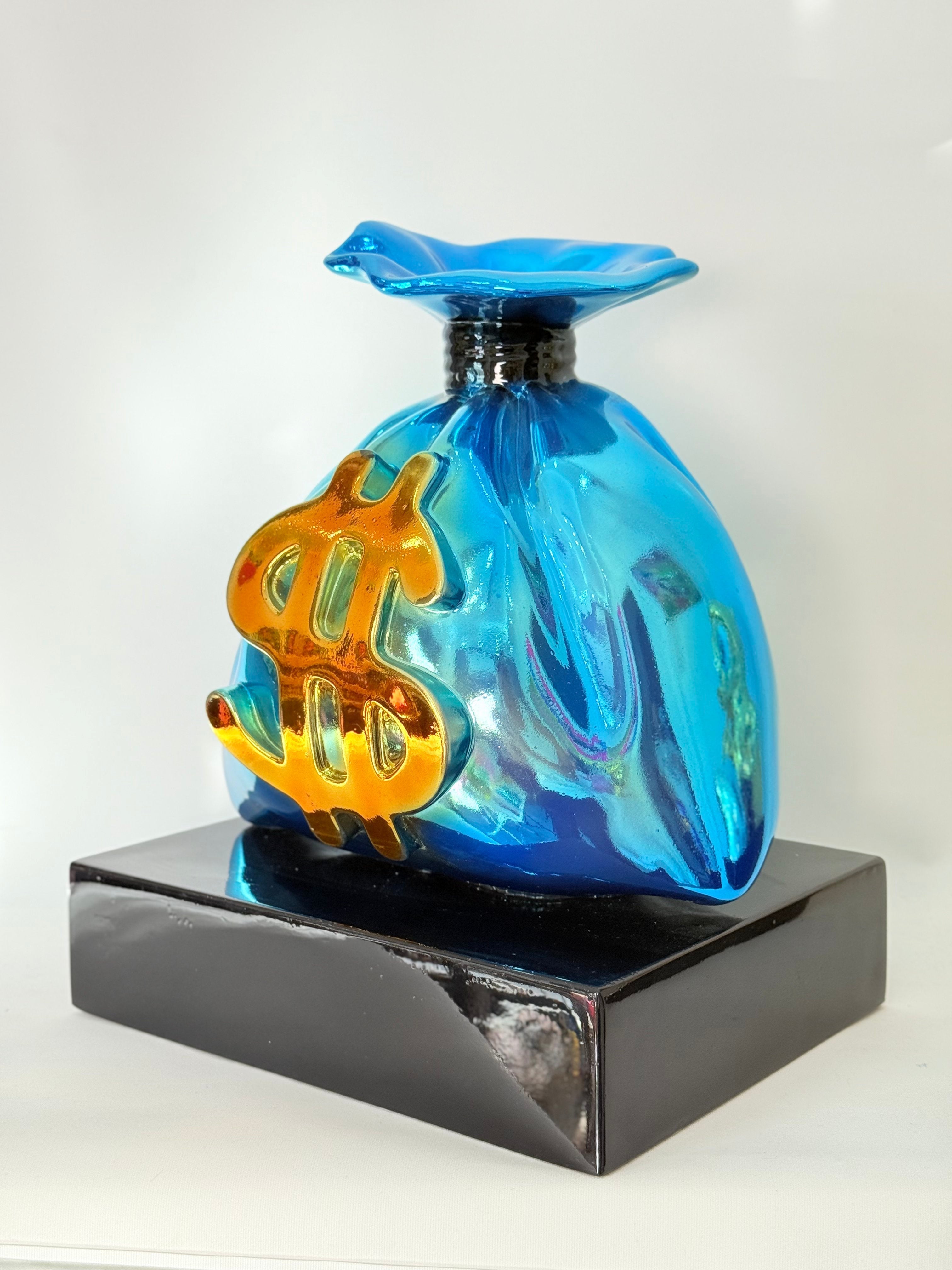 Money Bag Heykeli | Blue Chrome Edition Richie Bag