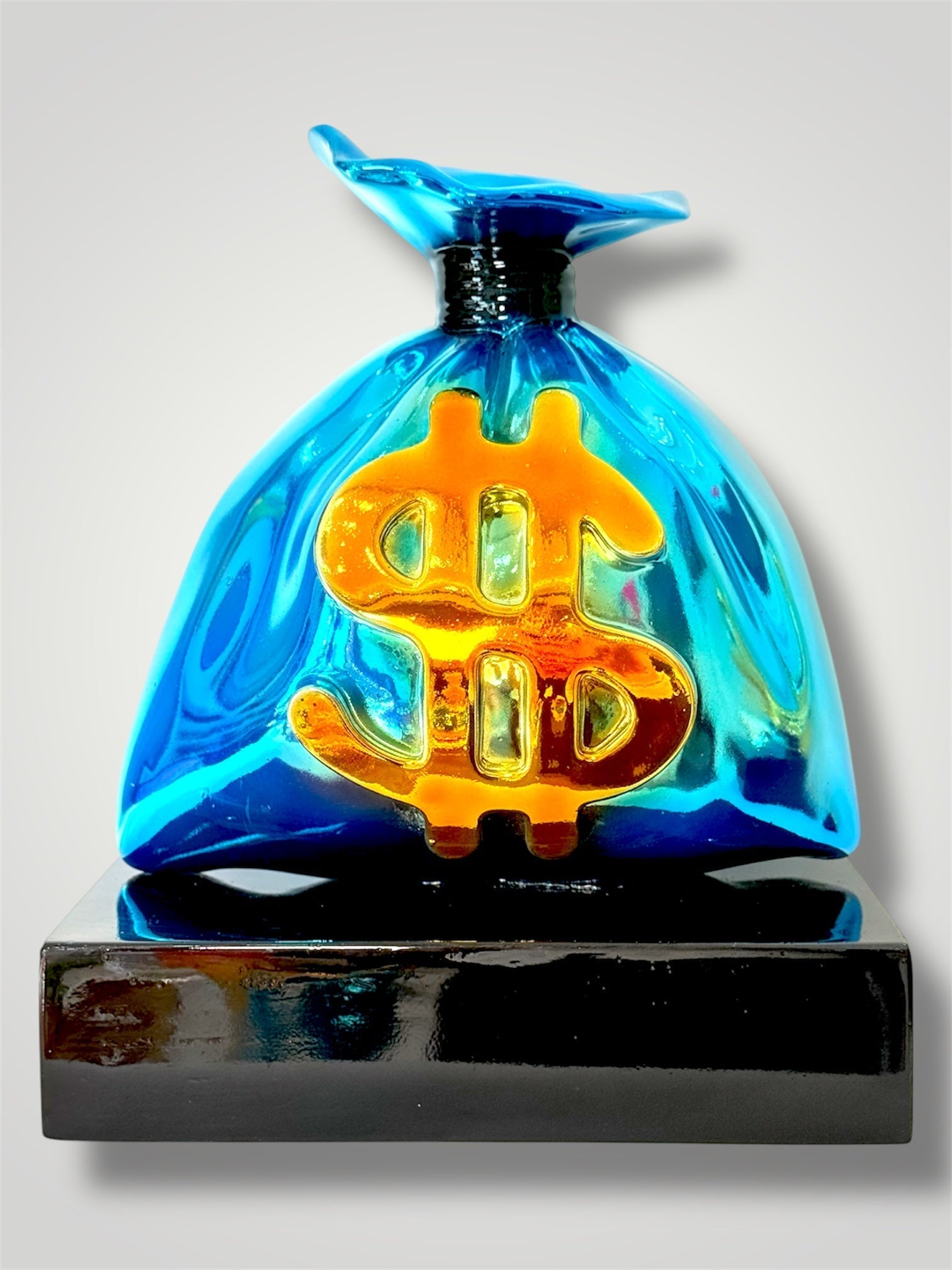 Money Bag Heykeli | Blue Chrome Edition Richie Bag