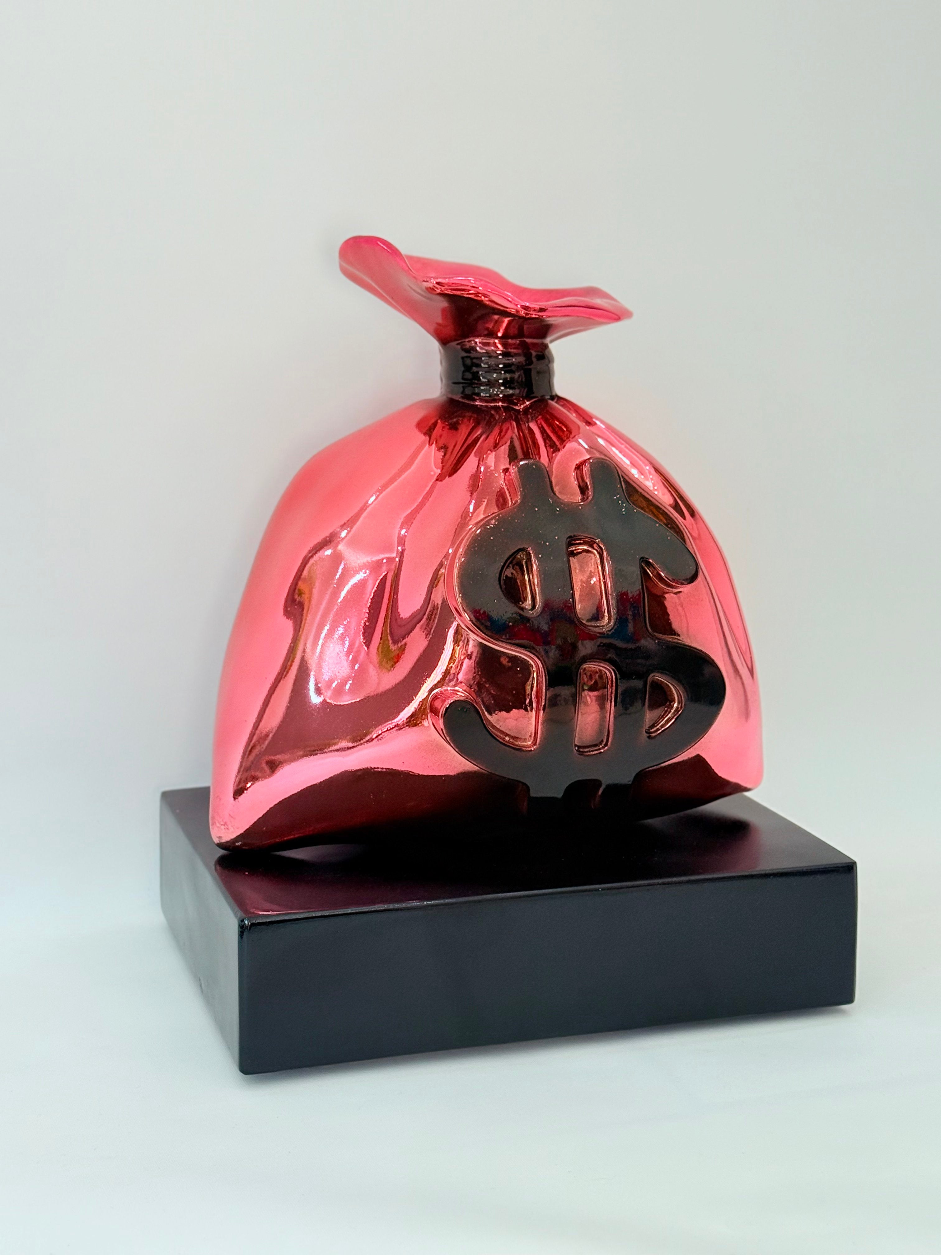 Money Bag Heykeli – Light Pink Chrome Edition