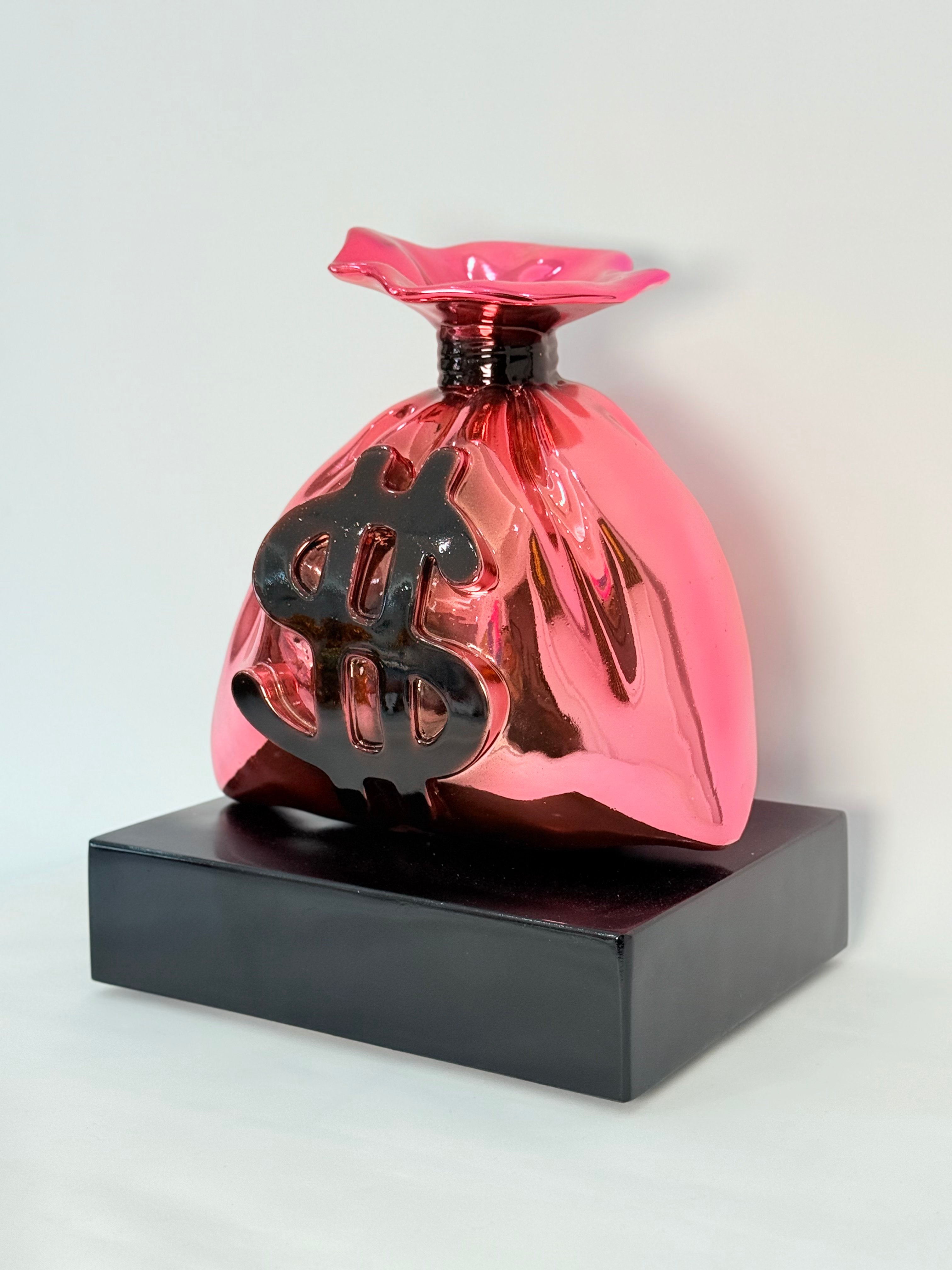 Money Bag Heykeli – Light Pink Chrome Edition