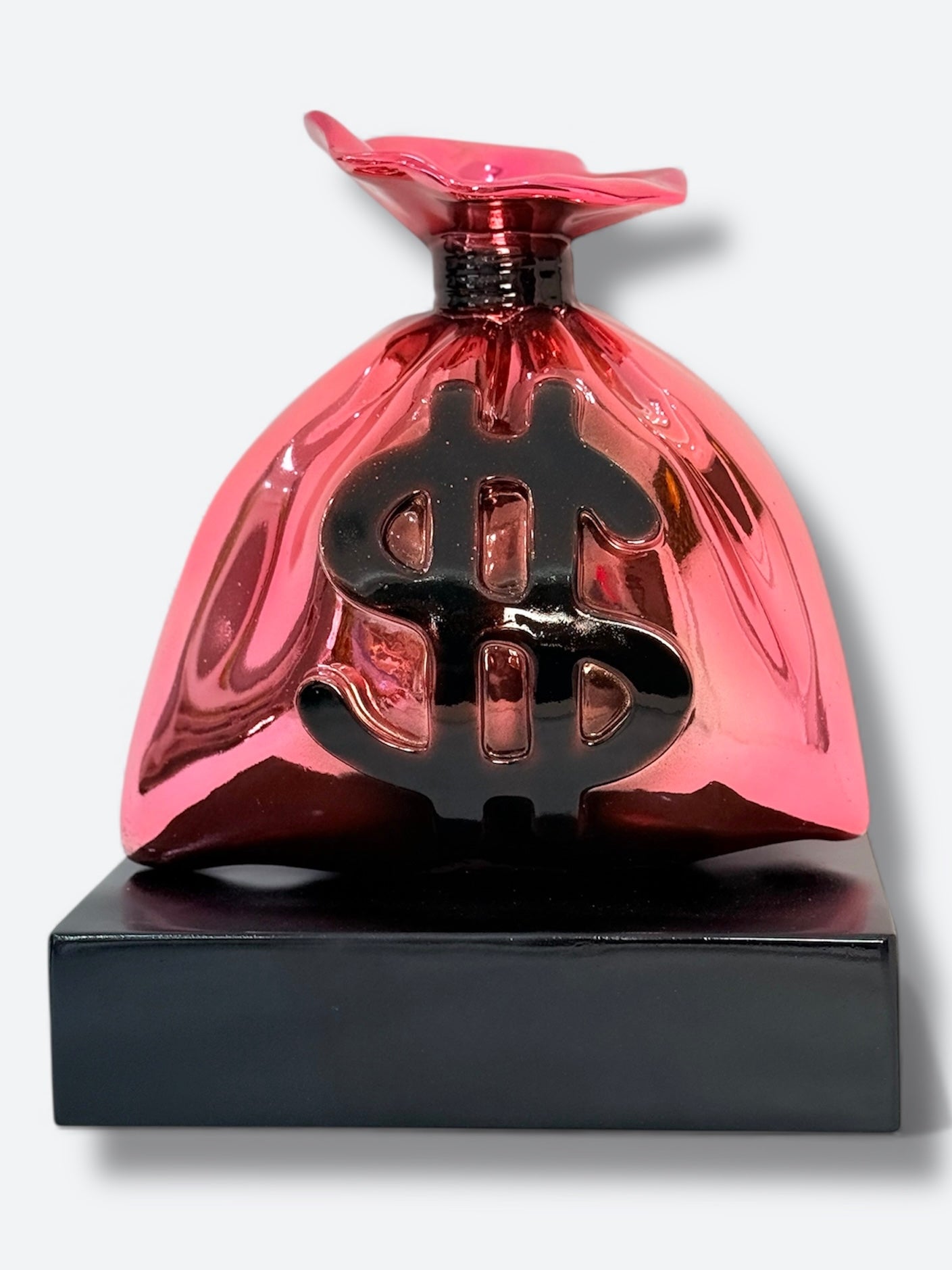 Money Bag Heykeli – Light Pink Chrome Edition