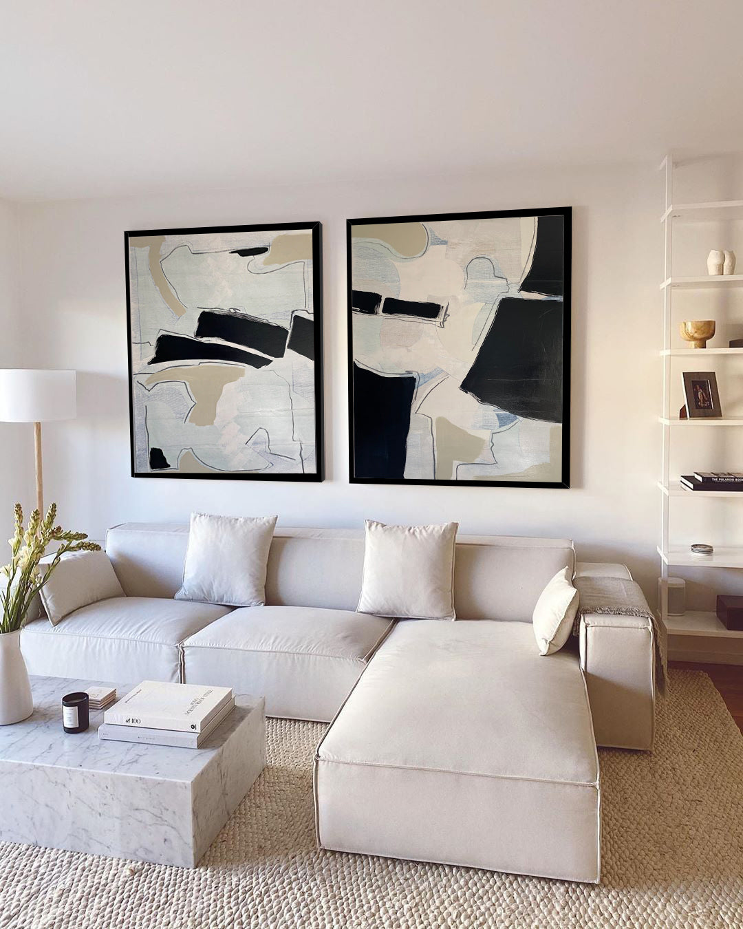 Mono Blocks Kanvas Üzeri Akrilik El Yapımı 2'li Tablo Seti