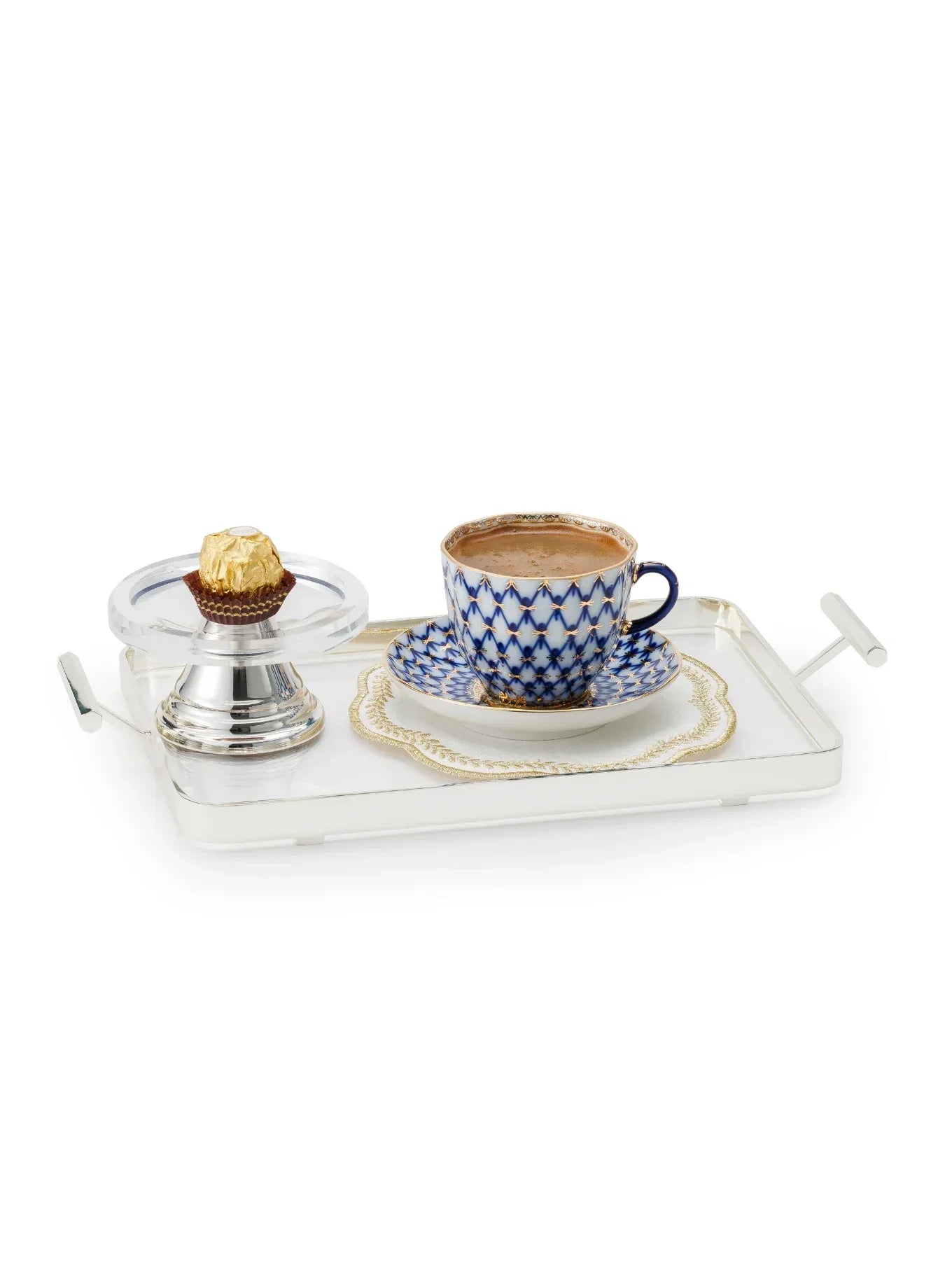 Montere Küçük Boy Çerçeve Detaylı Gümüş Tepsi-Tepsi-Memonza-NowShopFun