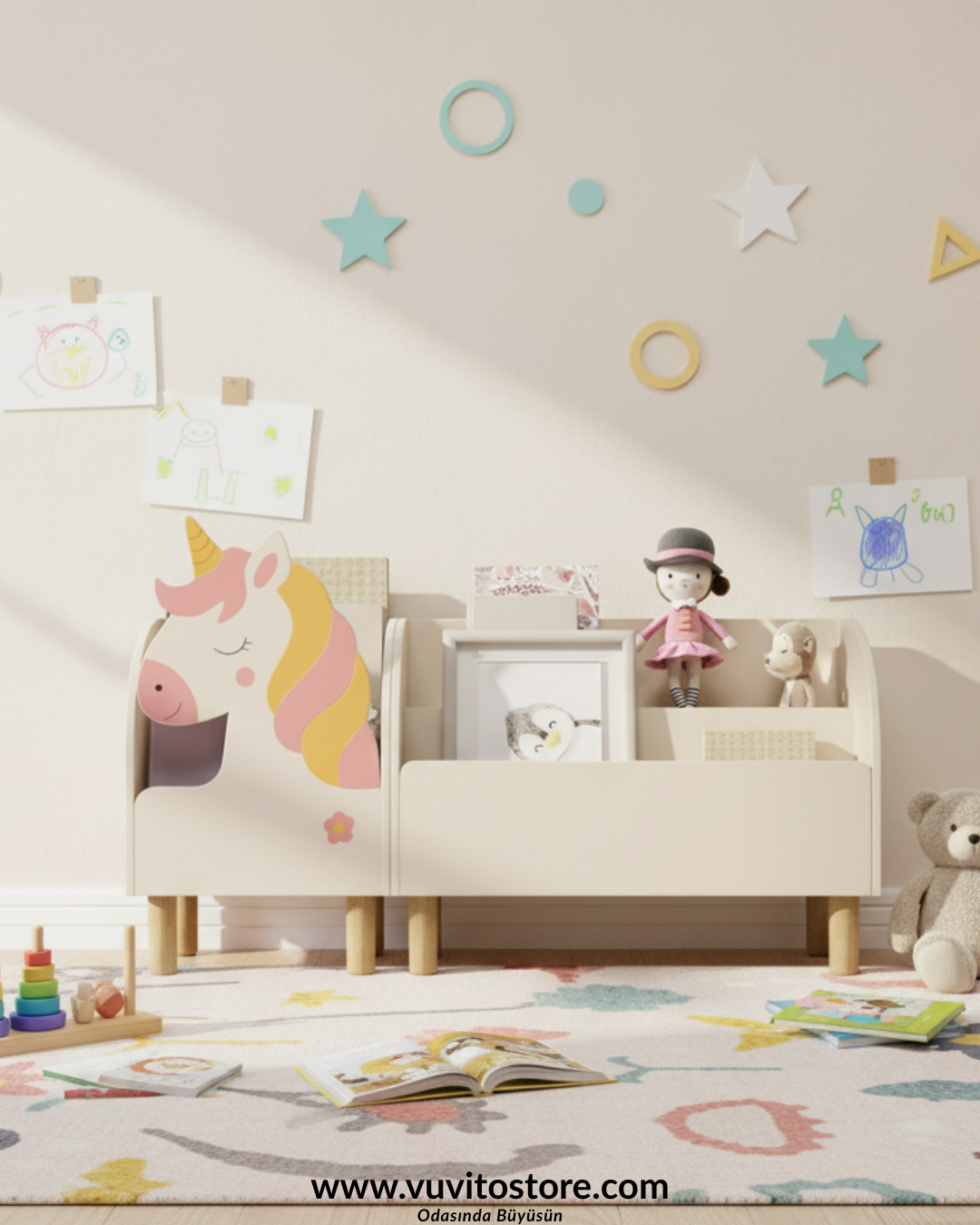 Montessori 2'li Large Unicorn Kitaplık Seti