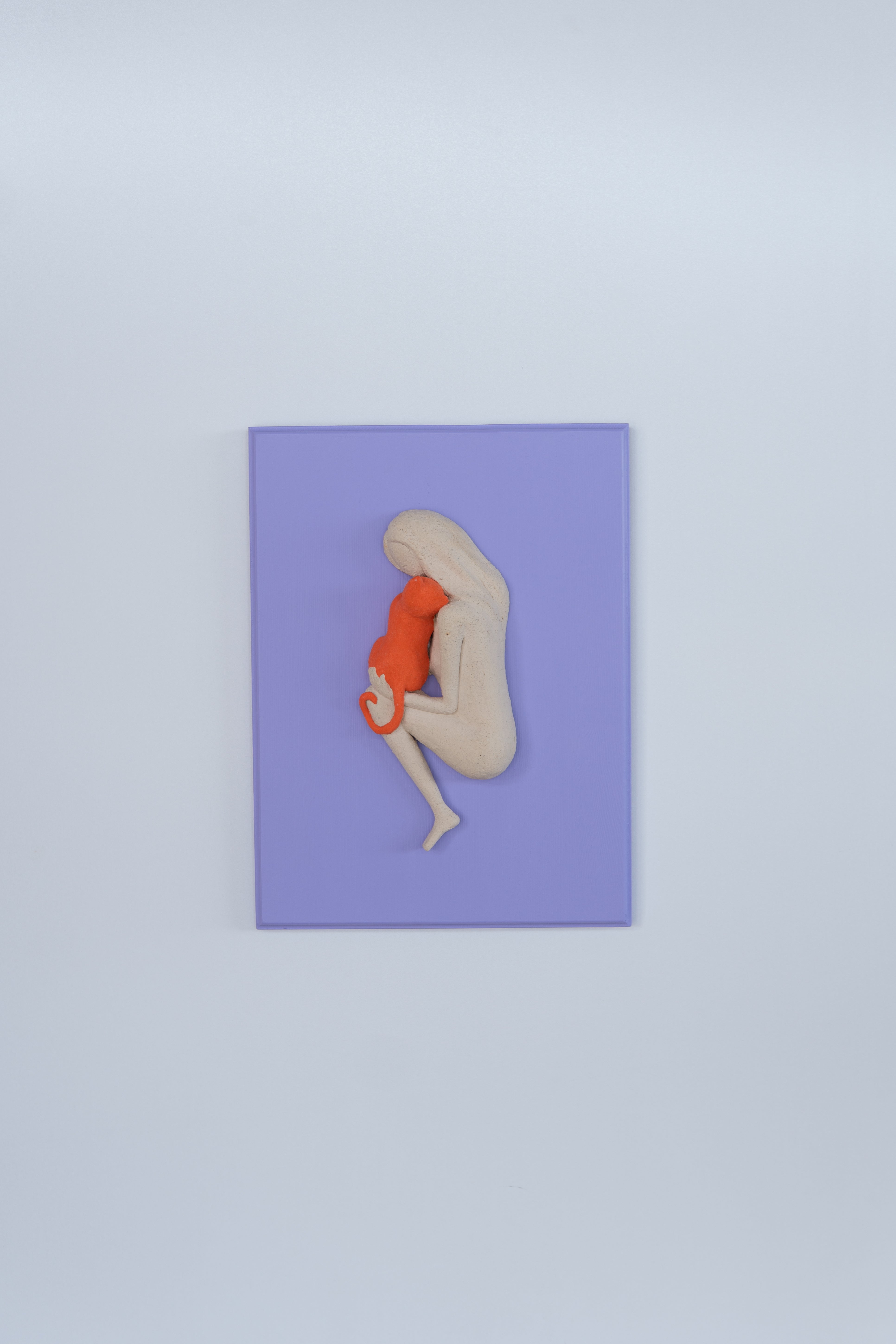 Mor Ve Turuncu Dopamin Dekor Seramik Duvar Panosu Kedi Figürlü