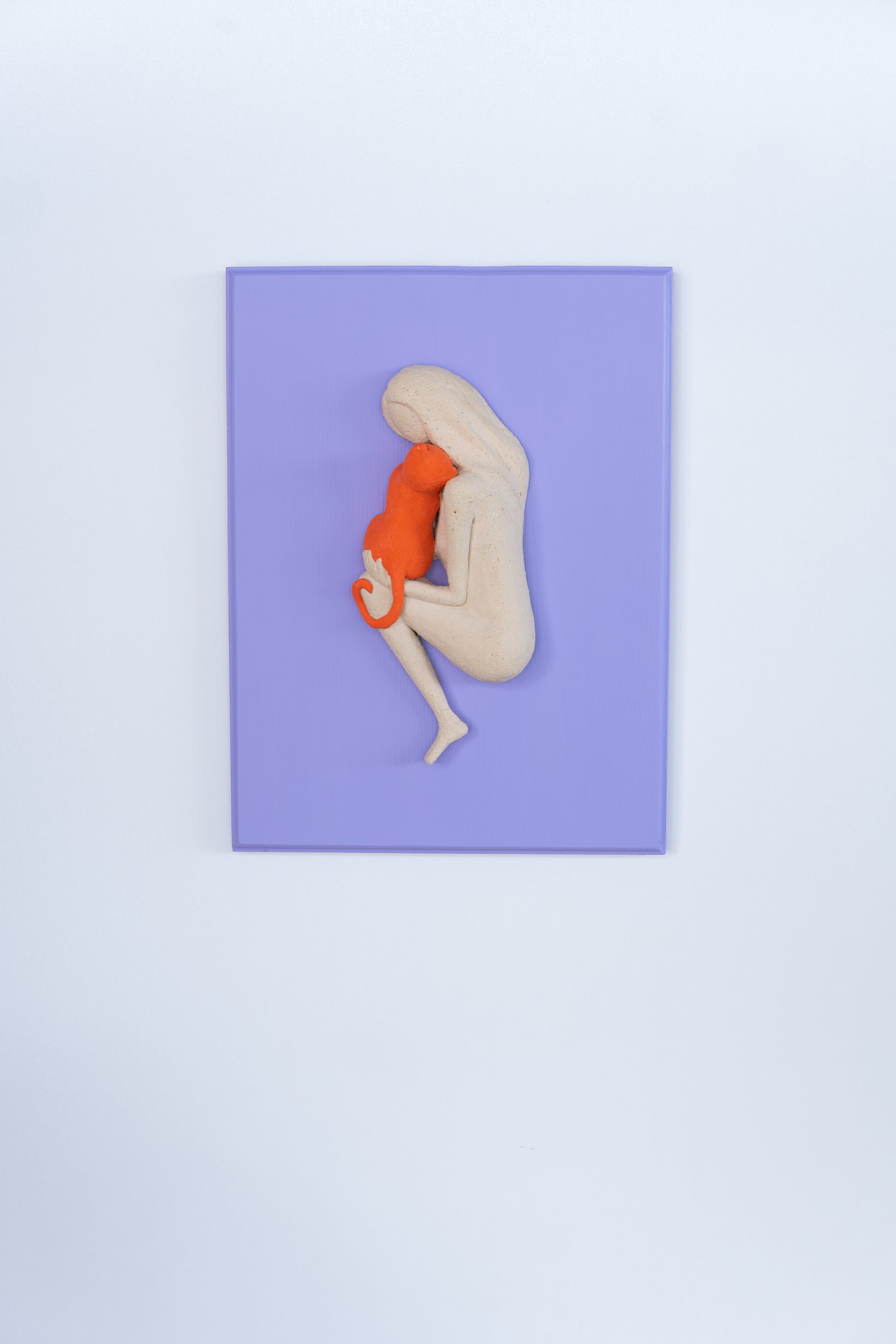 Mor Ve Turuncu Dopamin Dekor Seramik Duvar Panosu Kedi Figürlü