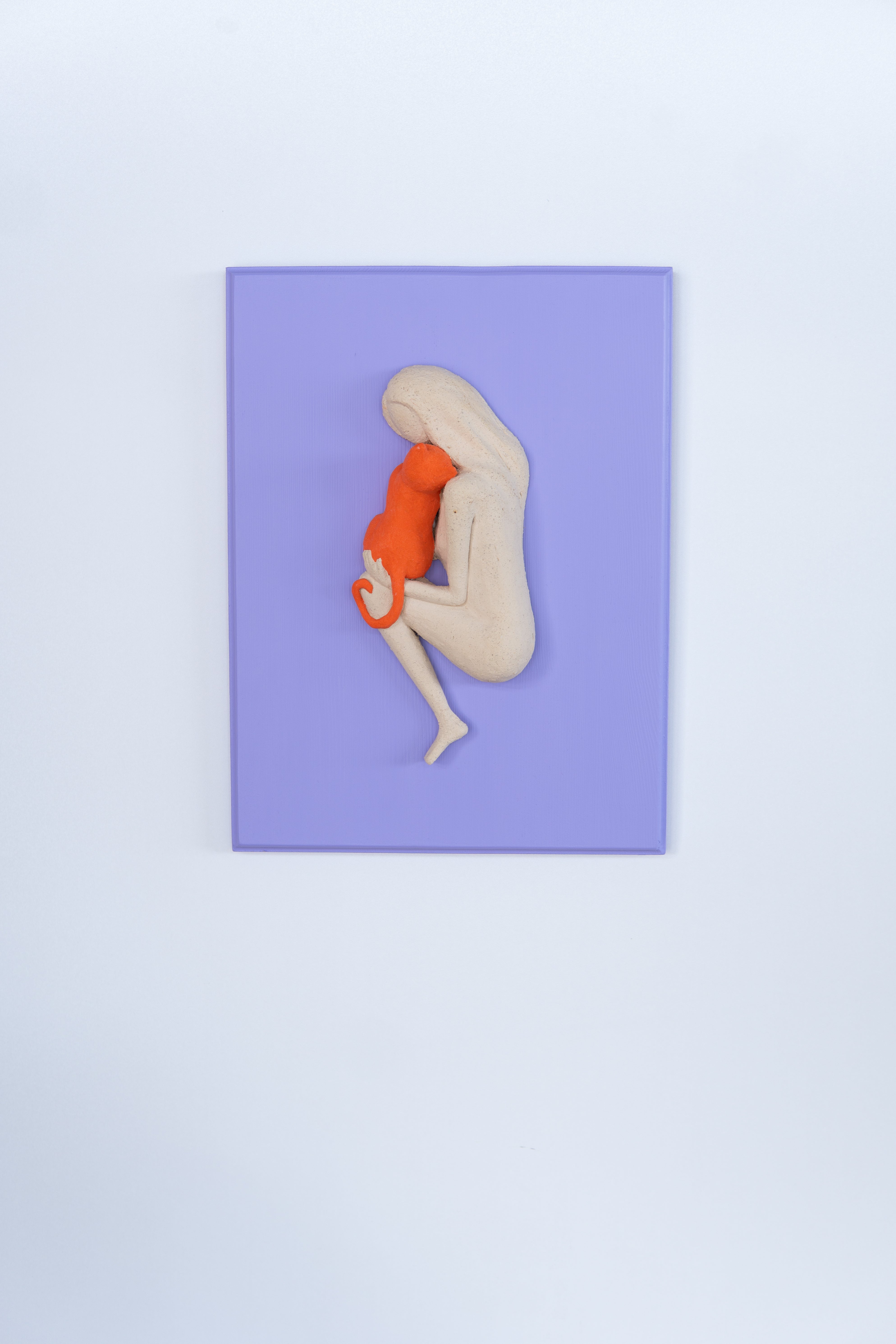 Mor Ve Turuncu Dopamin Dekor Seramik Duvar Panosu Kedi Figürlü