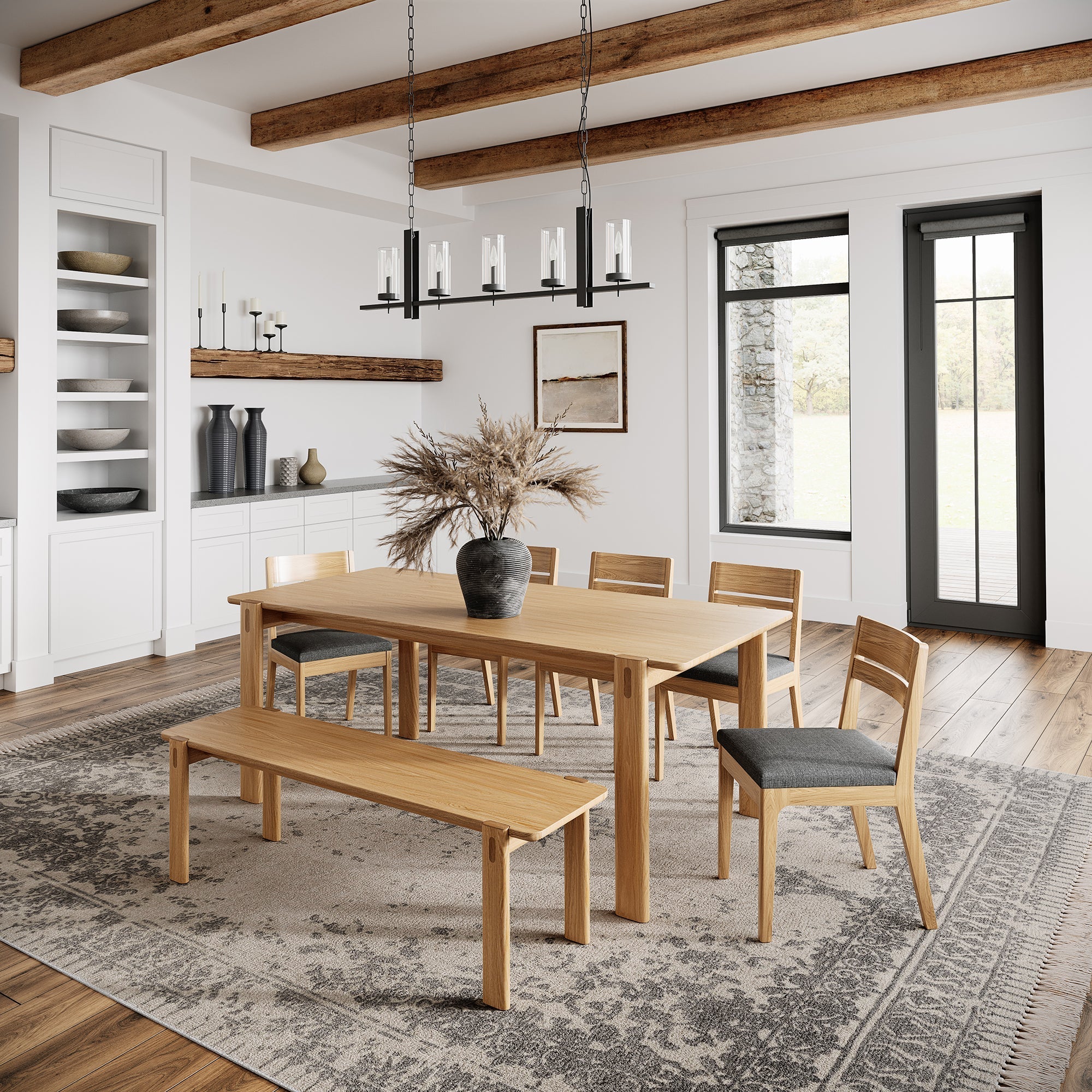 Moris Büyük Sabit Yemek Masası 90x200 Cm | Natürel Meşe