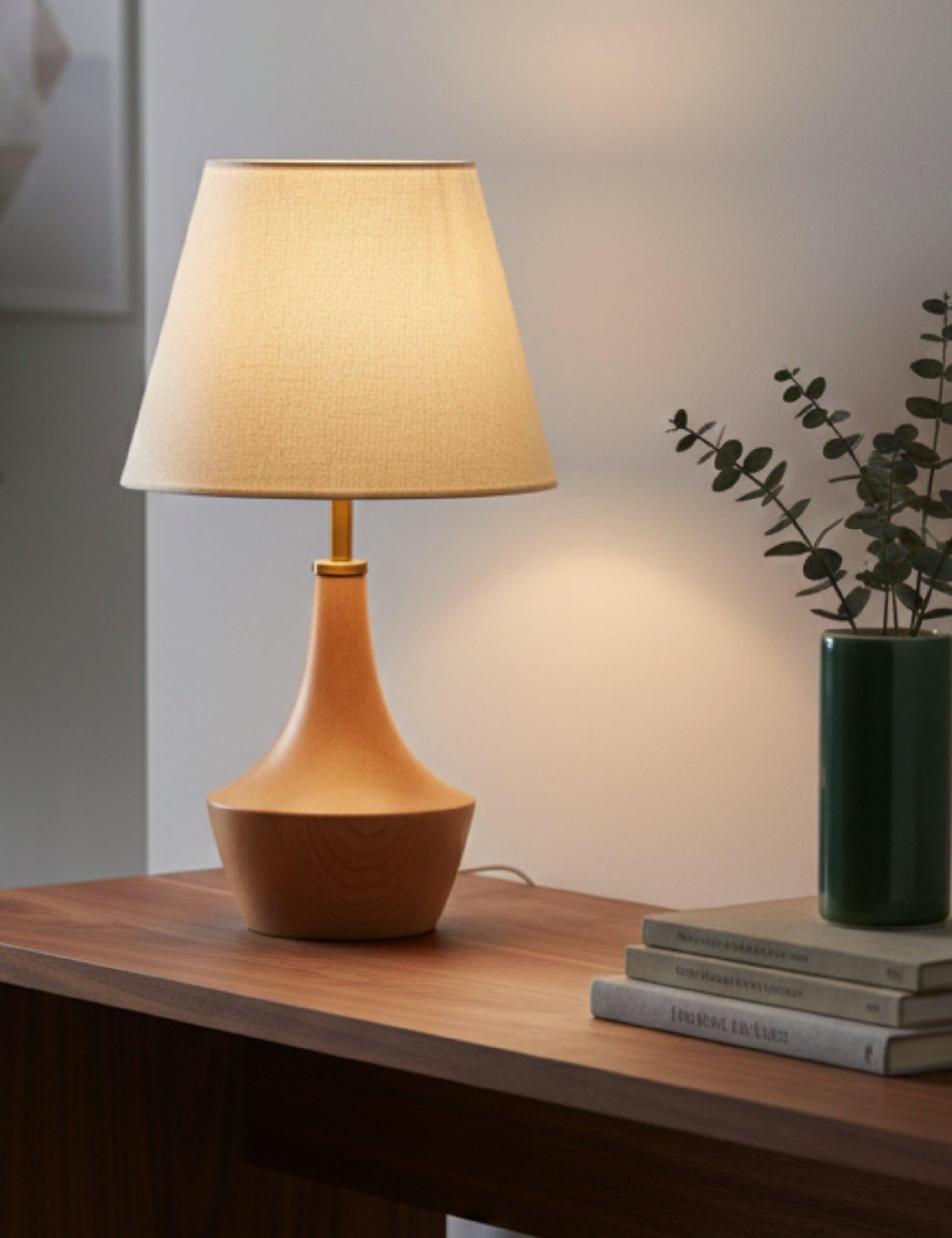 Moss Kumaş Şapkalı Ahşap Abajur