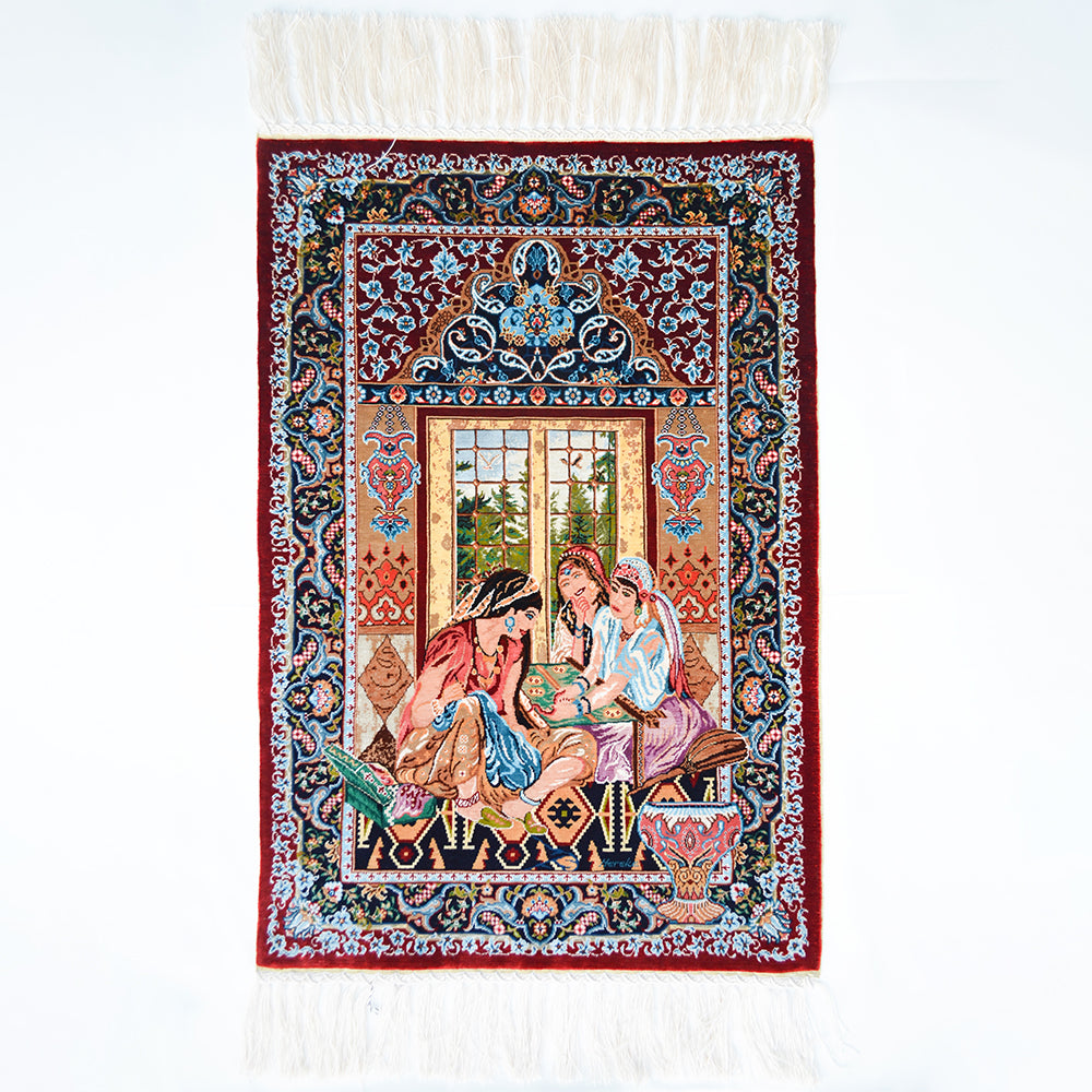 Mükrime Hatun Tasvirli Saf İpek El Dokuma Duvar Halısı (40x60 cm)