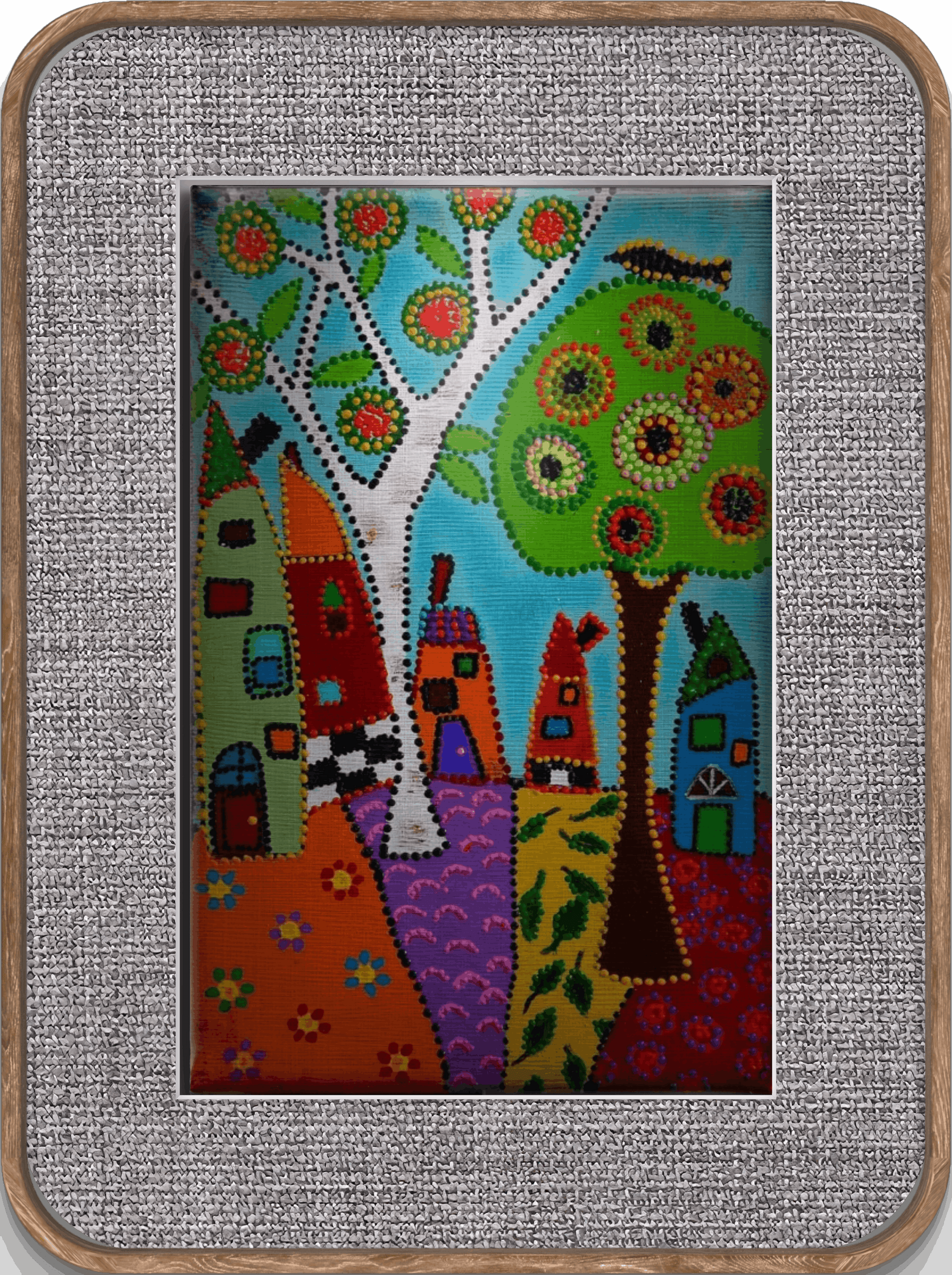 Naif Ev 2 Tablo El Yapımı Ahşap Üzerine Akrilik Duvar Dekoru