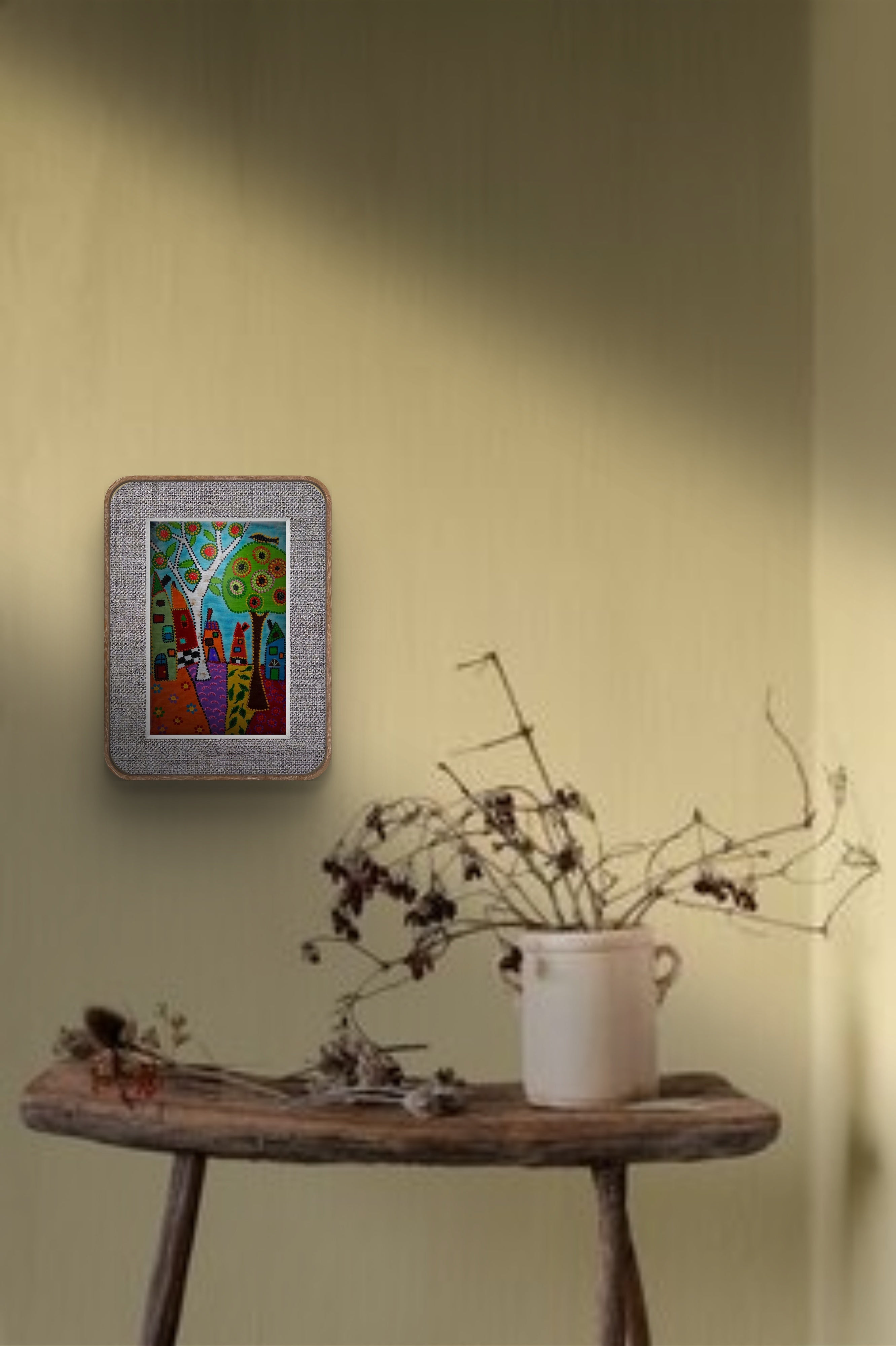 Naif Ev 2 Tablo El Yapımı Ahşap Üzerine Akrilik Duvar Dekoru