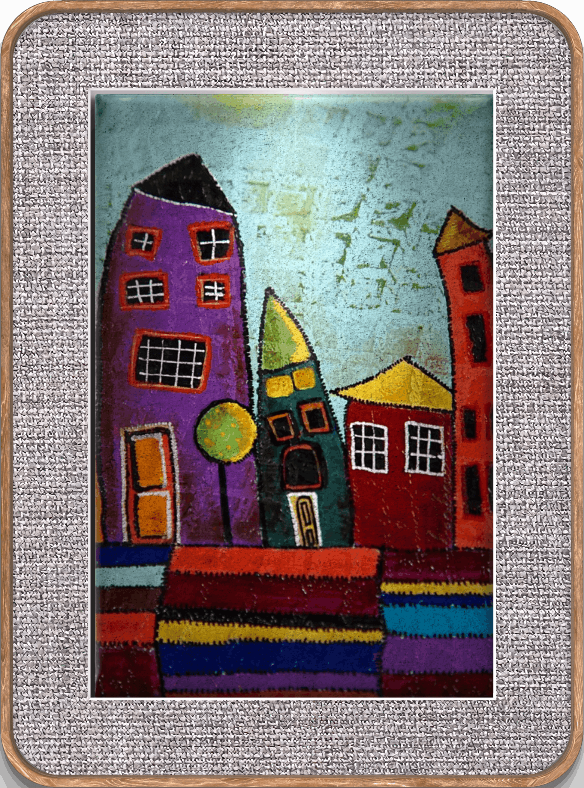 Naif Ev 4 Tablo El Yapımı Ahşap Üzerine Akrilik Duvar Dekoru