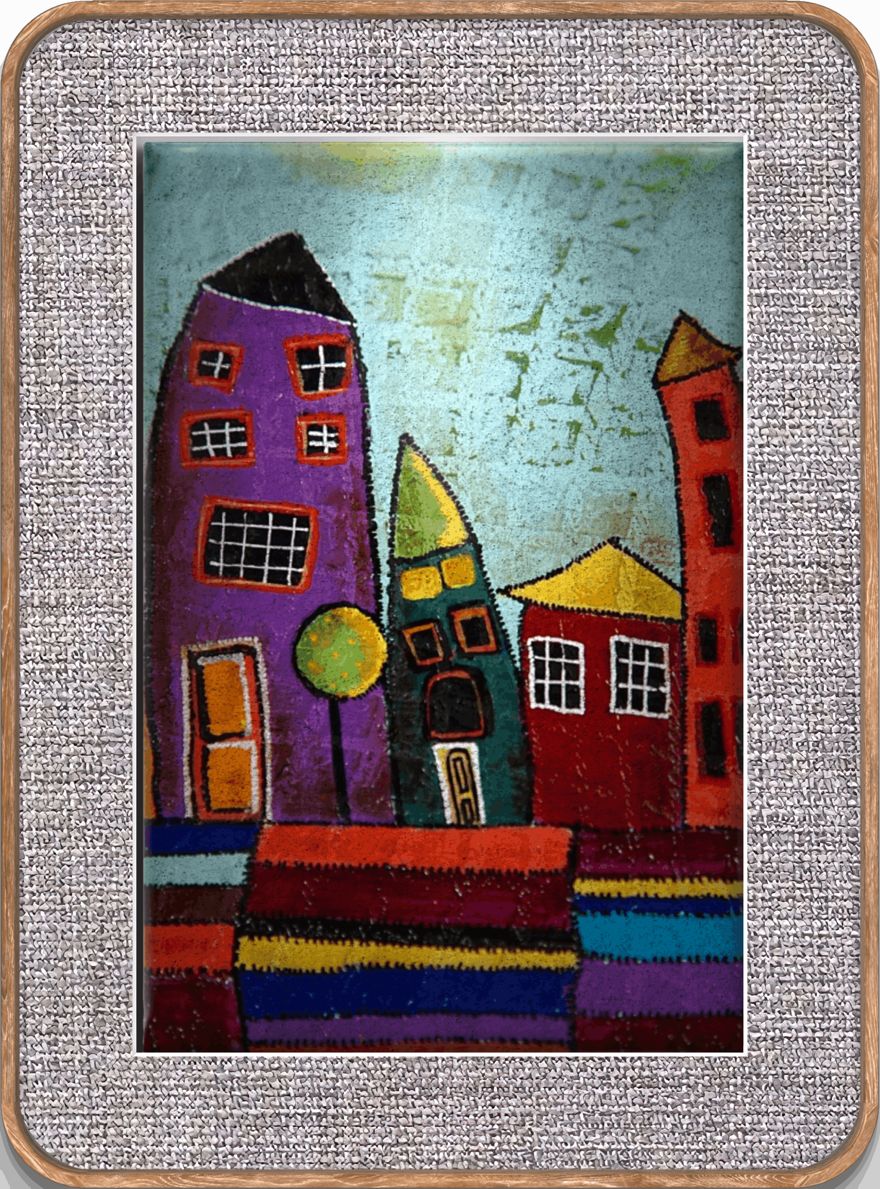 Naif Ev 4 Tablo El Yapımı Ahşap Üzerine Akrilik Duvar Dekoru