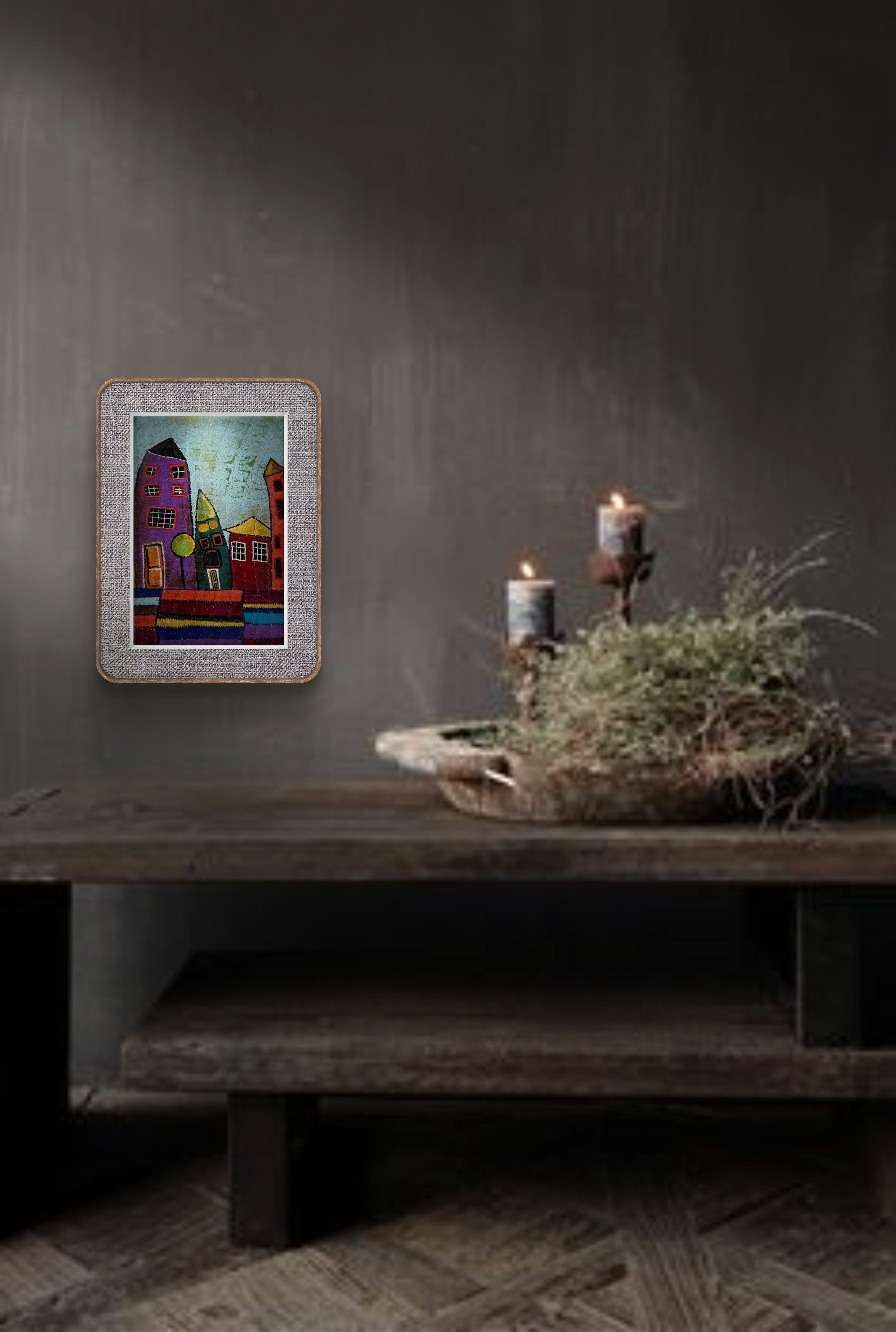 Naif Ev 4 Tablo El Yapımı Ahşap Üzerine Akrilik Duvar Dekoru