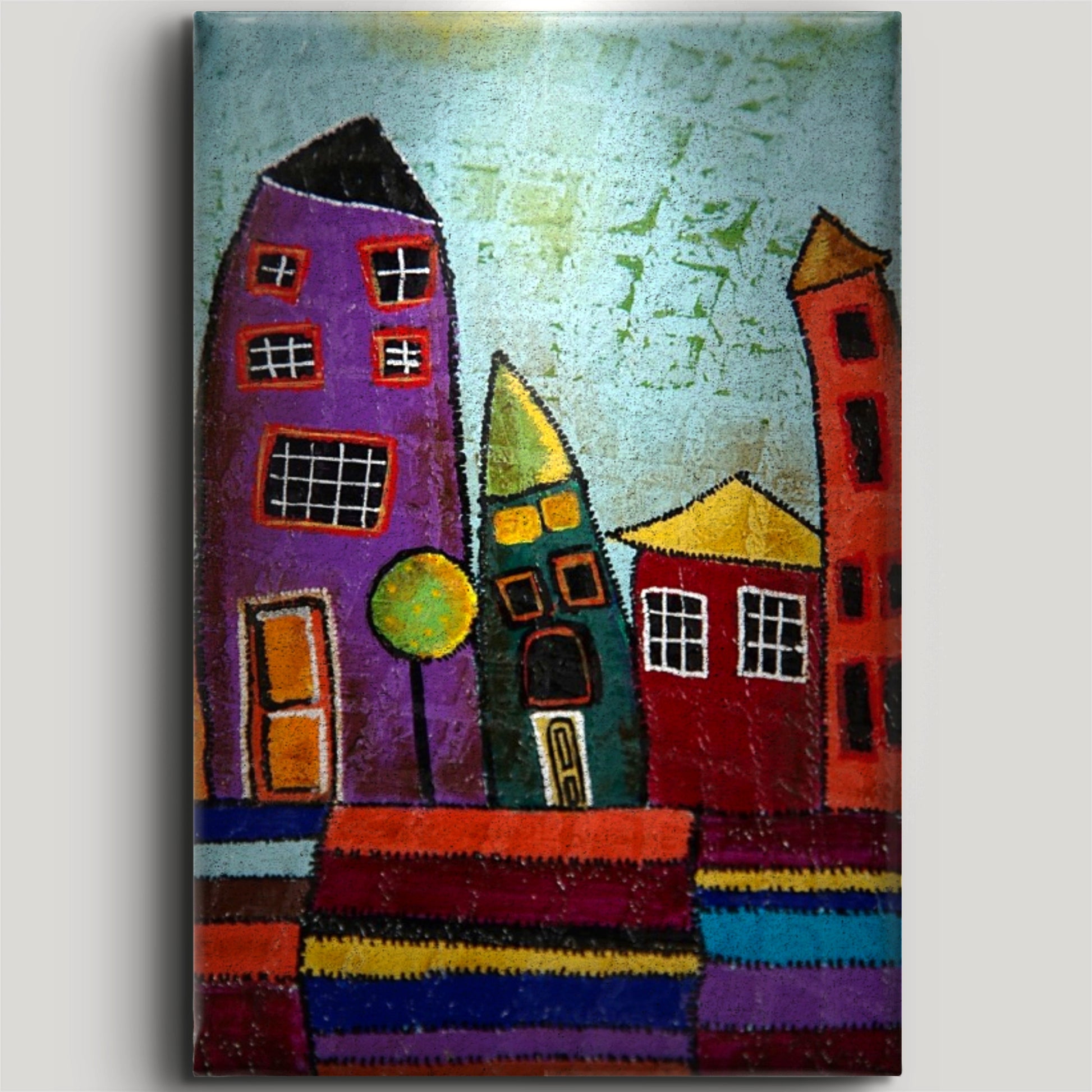 Naif Ev 4 Tablo El Yapımı Ahşap Üzerine Akrilik Duvar Dekoru