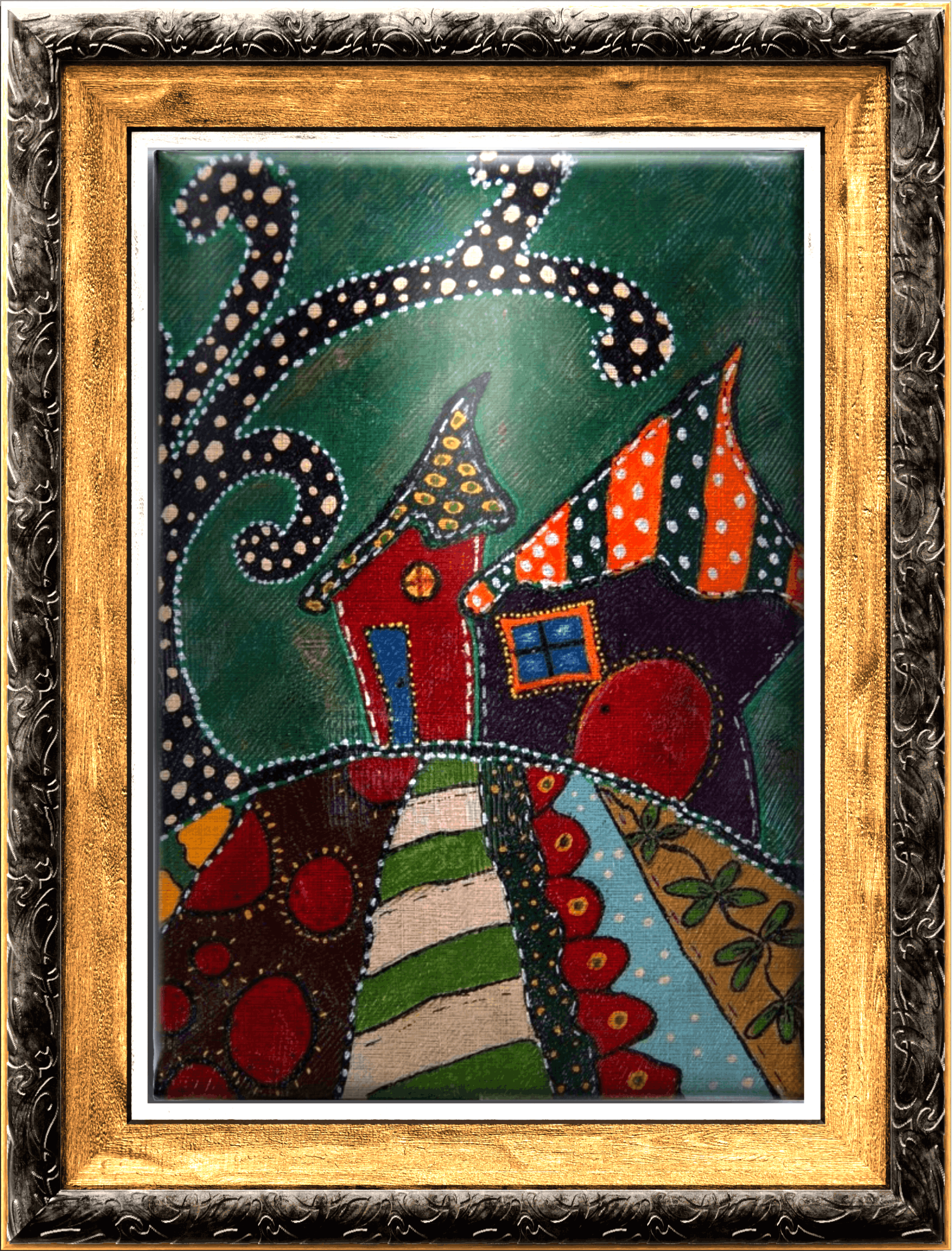 Naif Ev Tablo El Yapımı Ahşap Üzerine Akrilik Duvar Dekoru