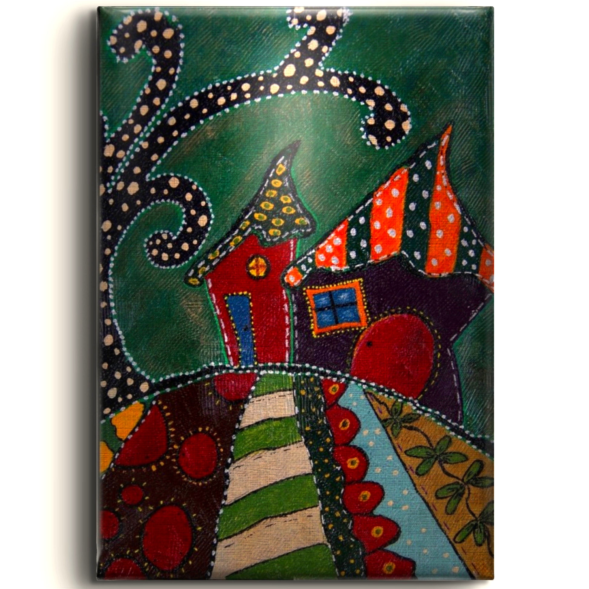 Naif Ev Tablo El Yapımı Ahşap Üzerine Akrilik Duvar Dekoru