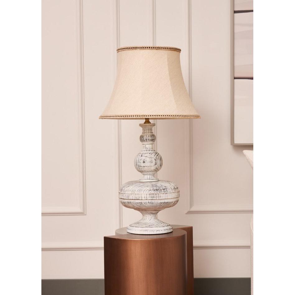 Navigli Blanc Kırık Beyaz Ahşap Abajur-Abajur-Haus 34 Project-NowShopFun