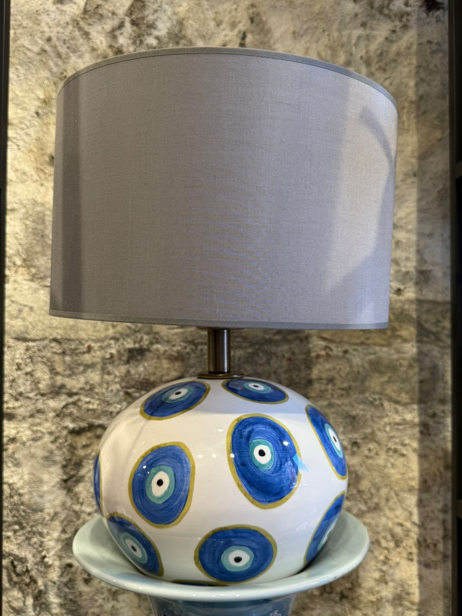 Nazar Boncuk Desenli Seramik Abajur