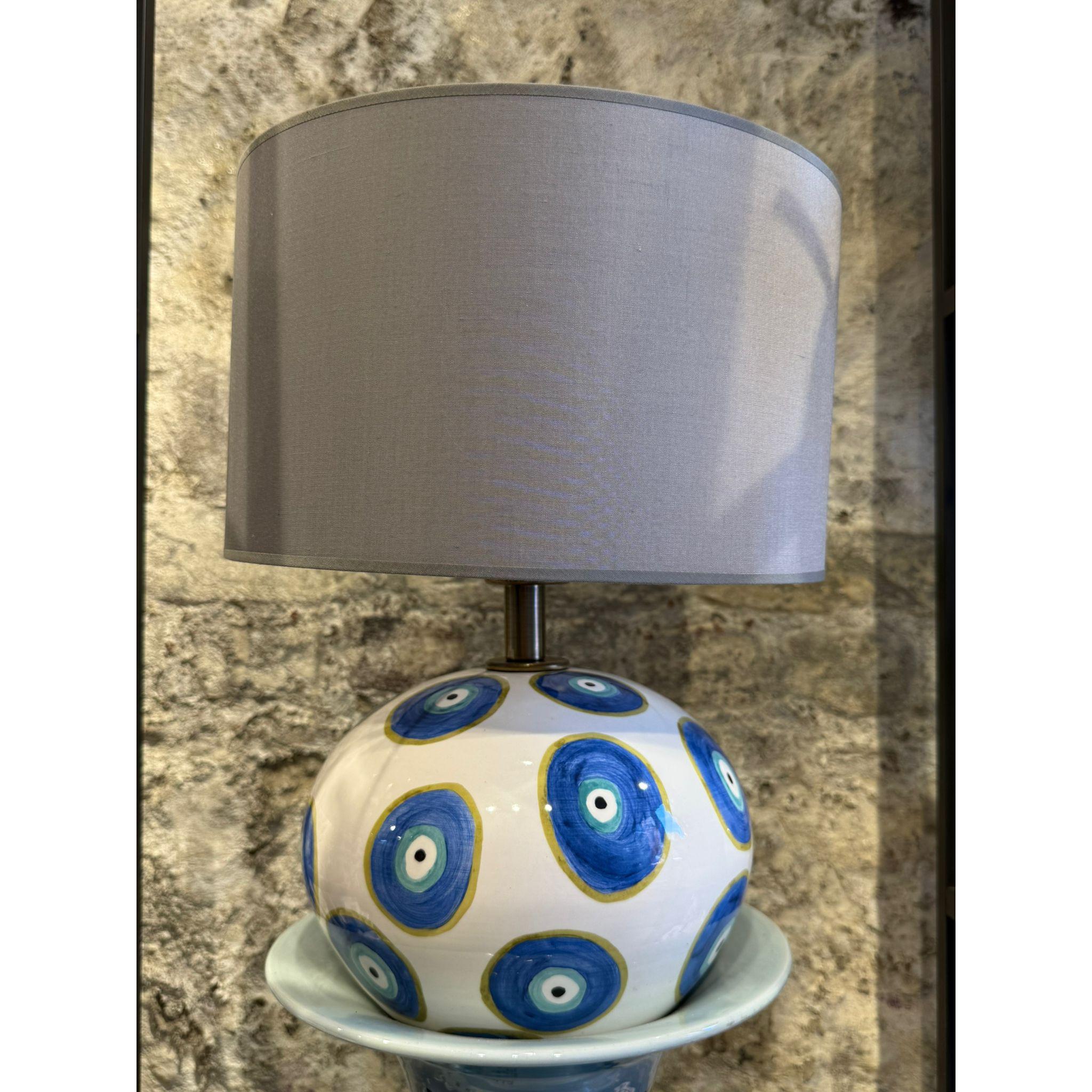 Nazar Boncuk Desenli Seramik Abajur