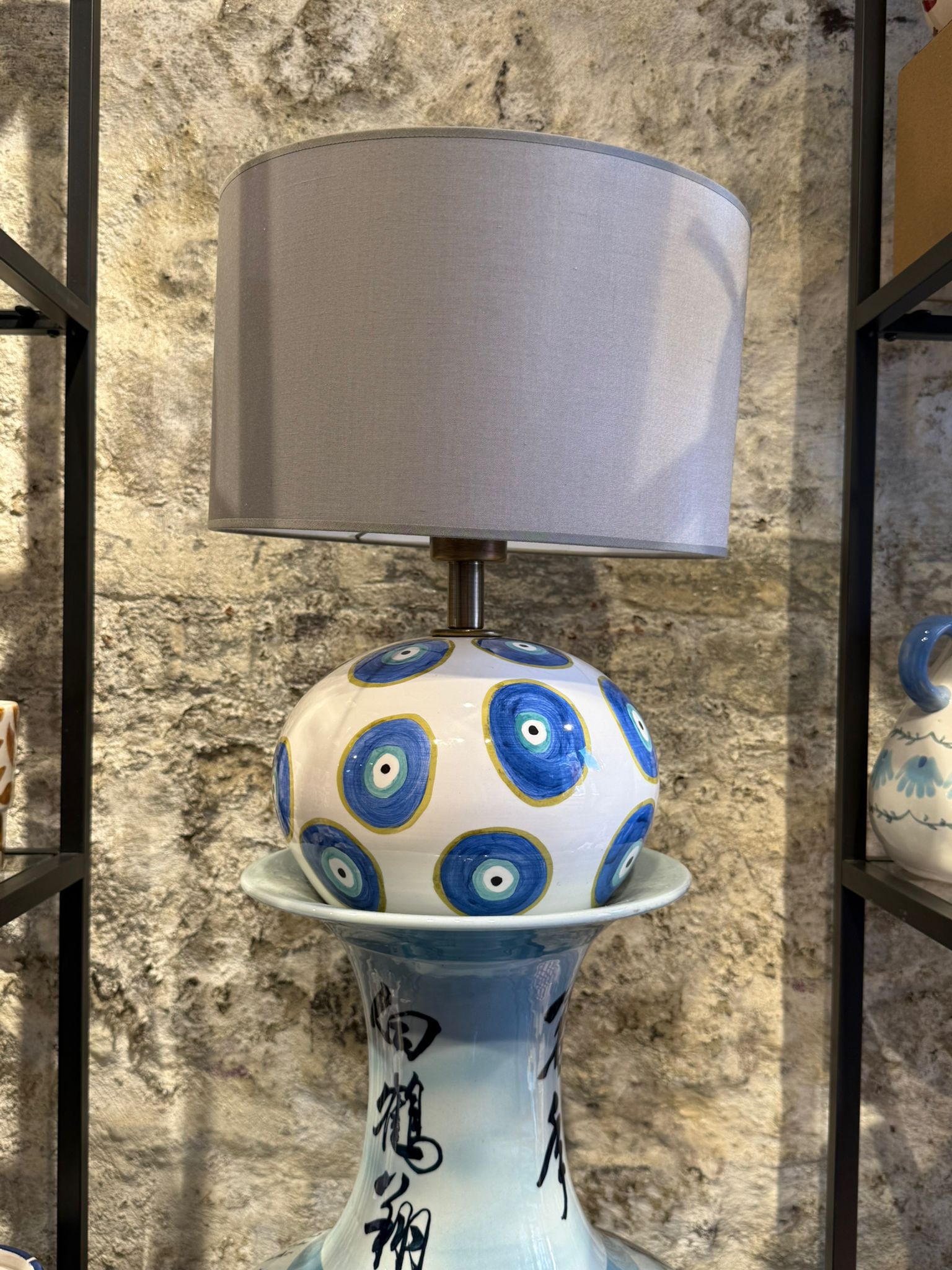 Nazar Boncuk Desenli Seramik Abajur