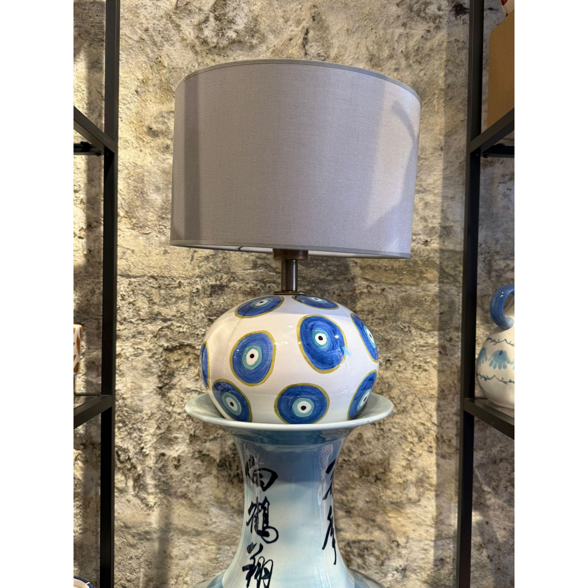 Nazar Boncuk Desenli Seramik Abajur