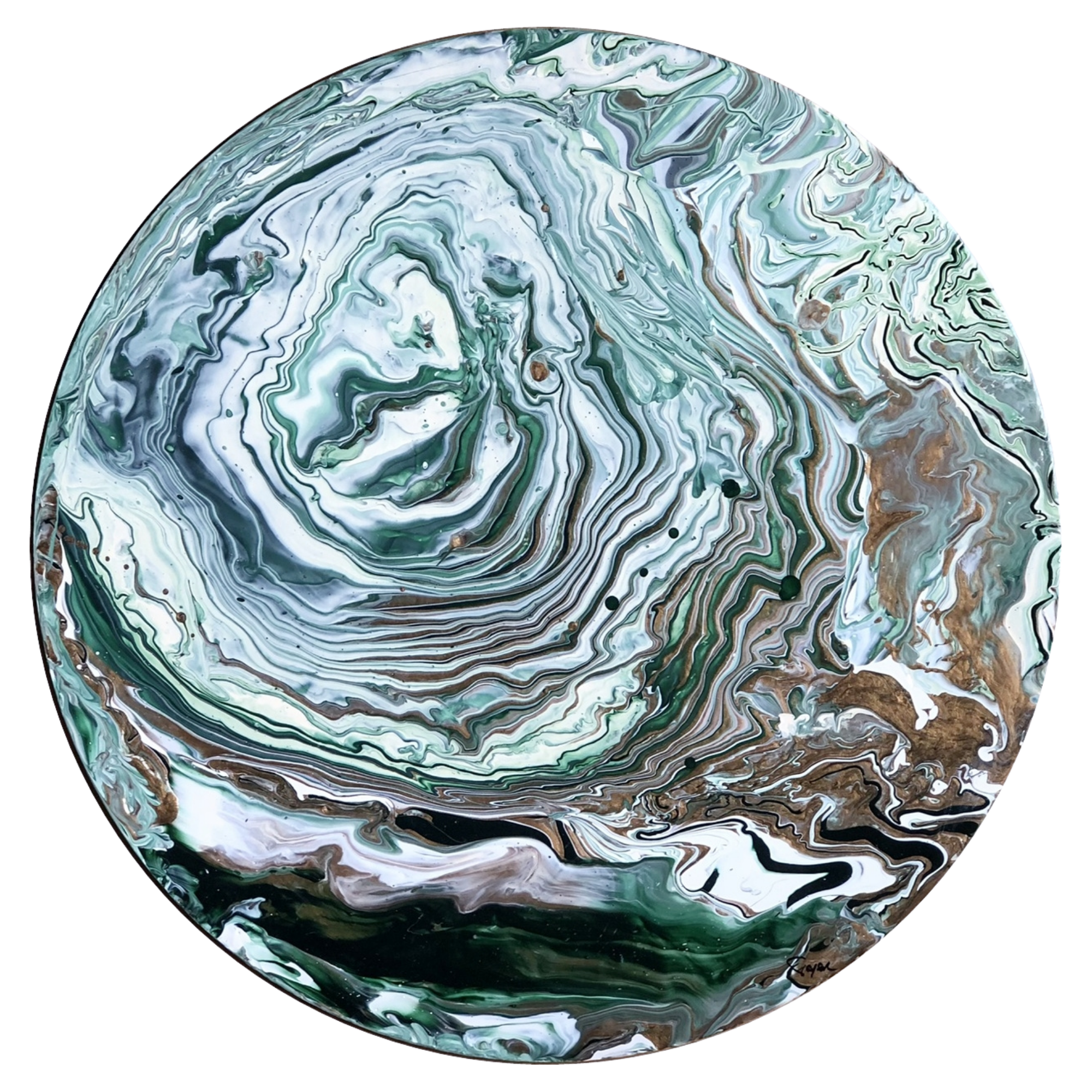 Nazende - Soyut Akrilik Pouring Tablo - 50 Cm Yuvarlak