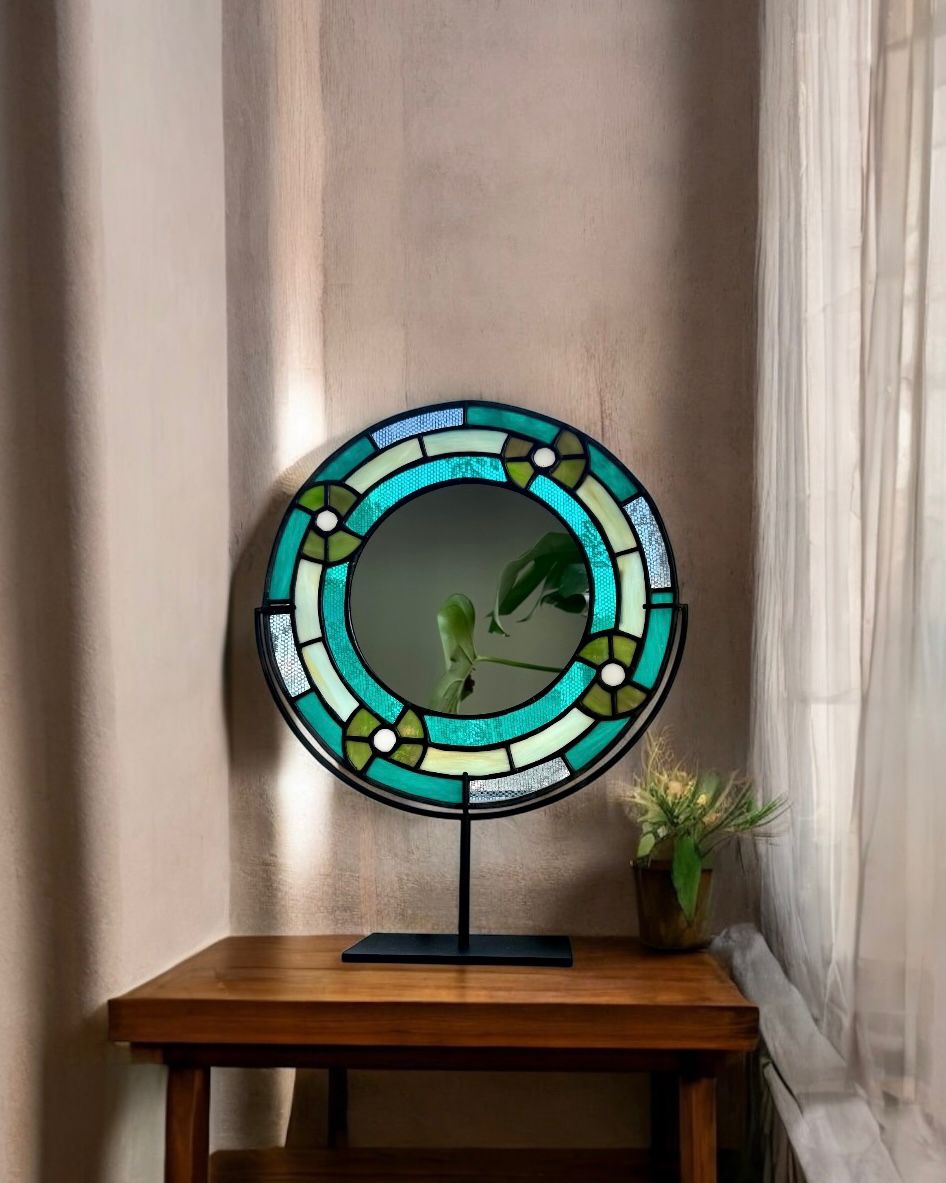 Nebula Verde Vitray Ayna-Vitray Ayna-Maja Glass-NowShopFun