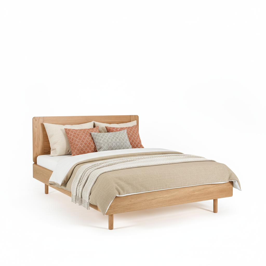 Noah Ahşap Başlıklı Karyola | Natürel Meşe | 160x200 Cm