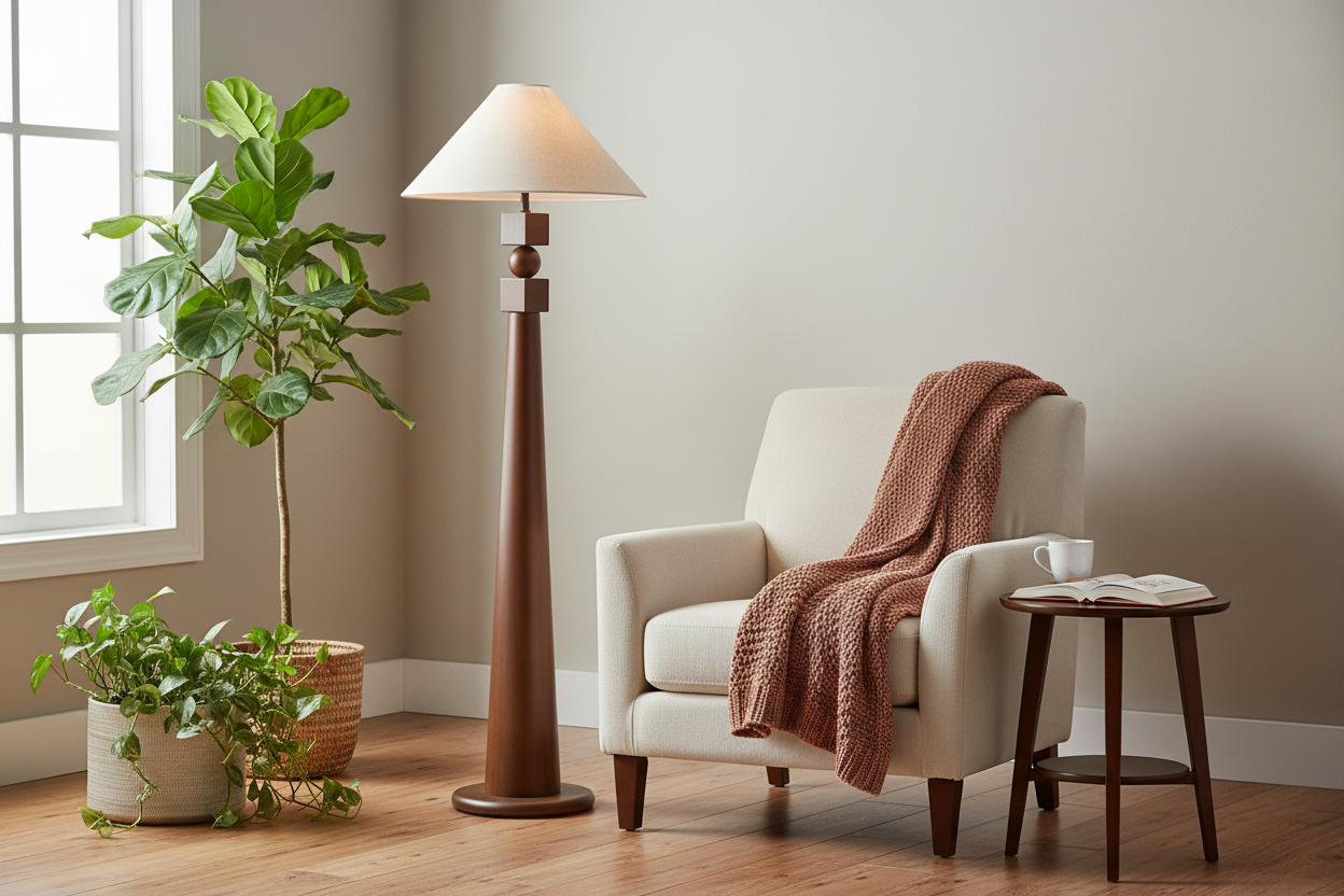 Nordic Masif Ahşap Lambader Ceviz-Lambader-Pinot Interior-NowShopFun