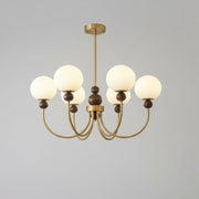 Nostera Retro Klasik Camlı Ahşap Gold Gövde Avize-Avize-Ronisu Aydınlatma-6'lı-NowShopFun