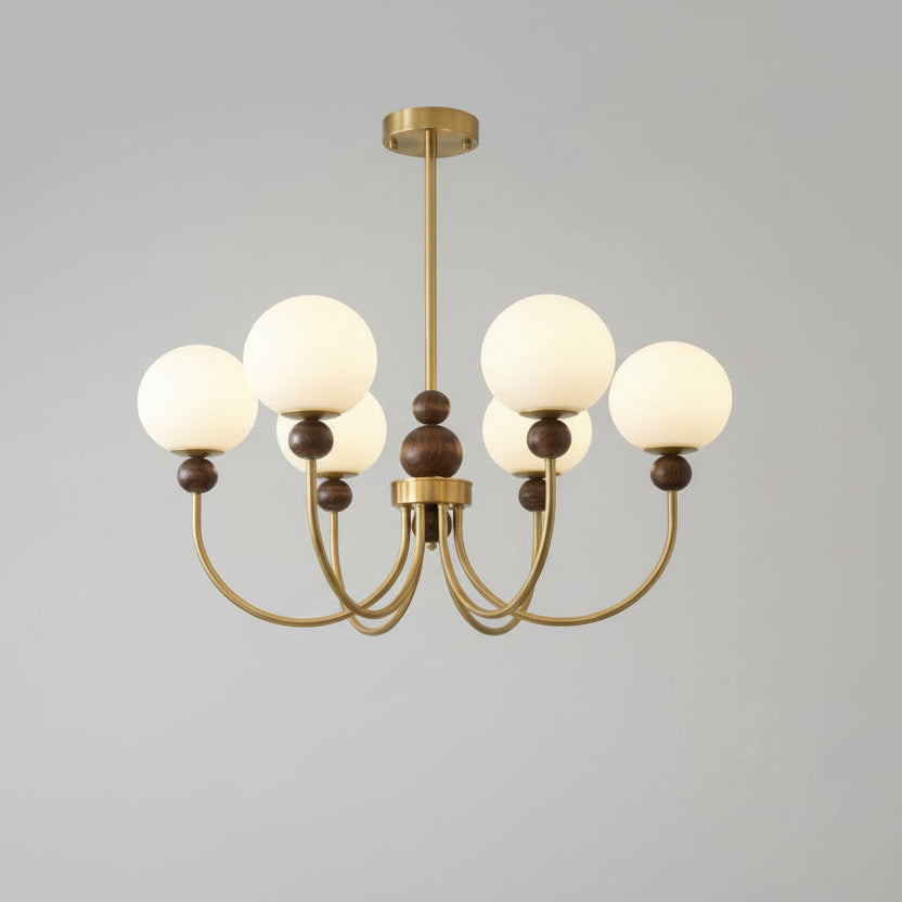 Nostera Retro Klasik Camlı Ahşap Gold Gövde Avize-Avize-Ronisu Aydınlatma-6'lı-NowShopFun