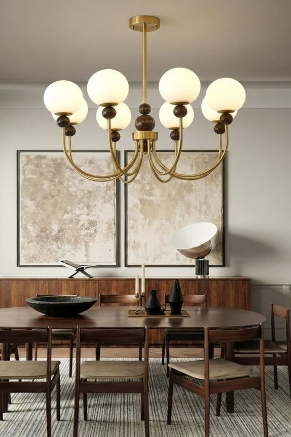 Nostera Retro Klasik Camlı Ahşap Gold Gövde Avize-Avize-Ronisu Aydınlatma-8'li-NowShopFun