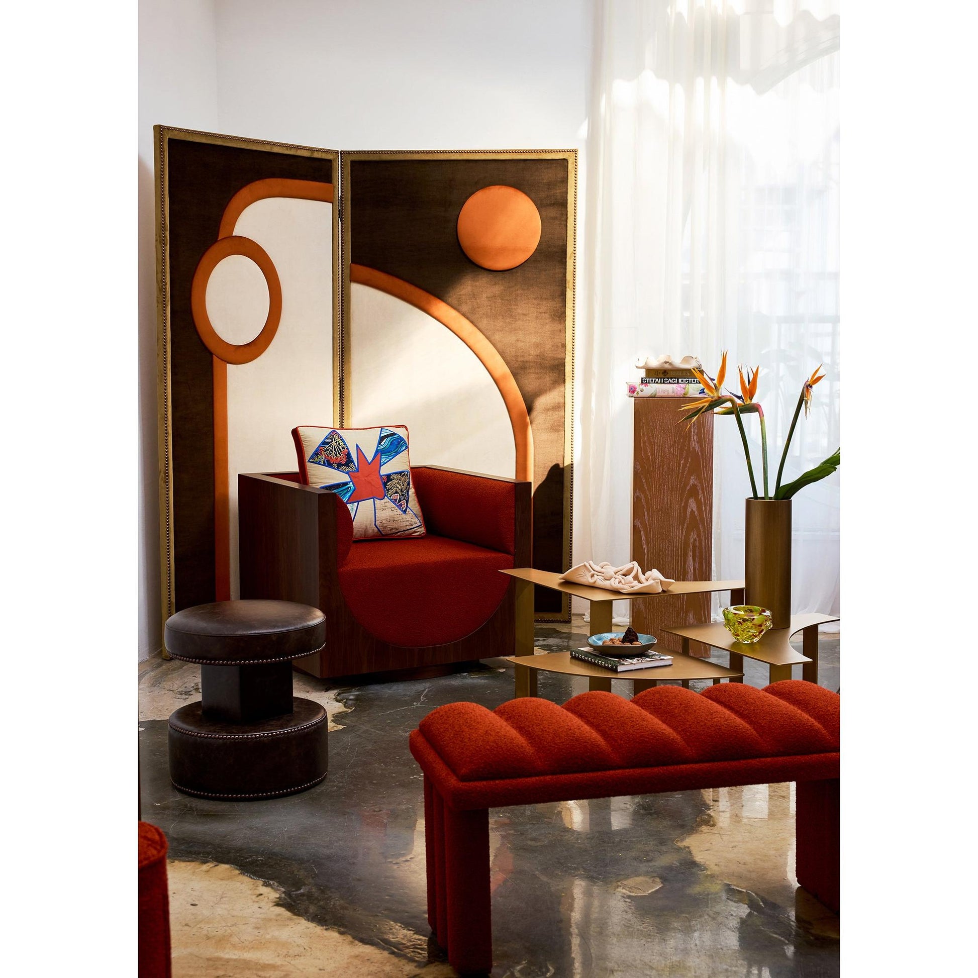 Nova Stool Kahverengi Vintage Deri Puf