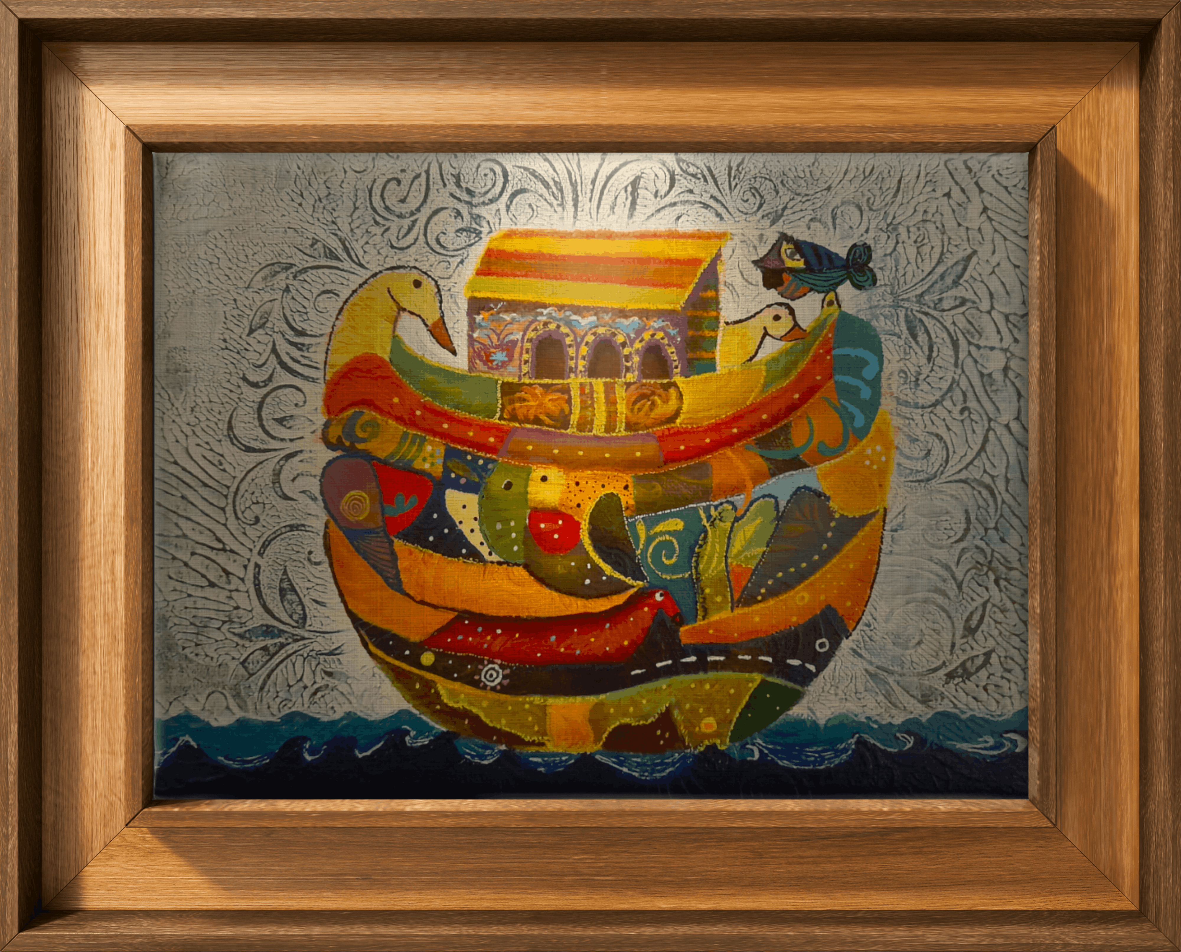Nuh'un Gemisi Tablo El Yapımı Ahşap Üzerine Akrilik Duvar Dekoru