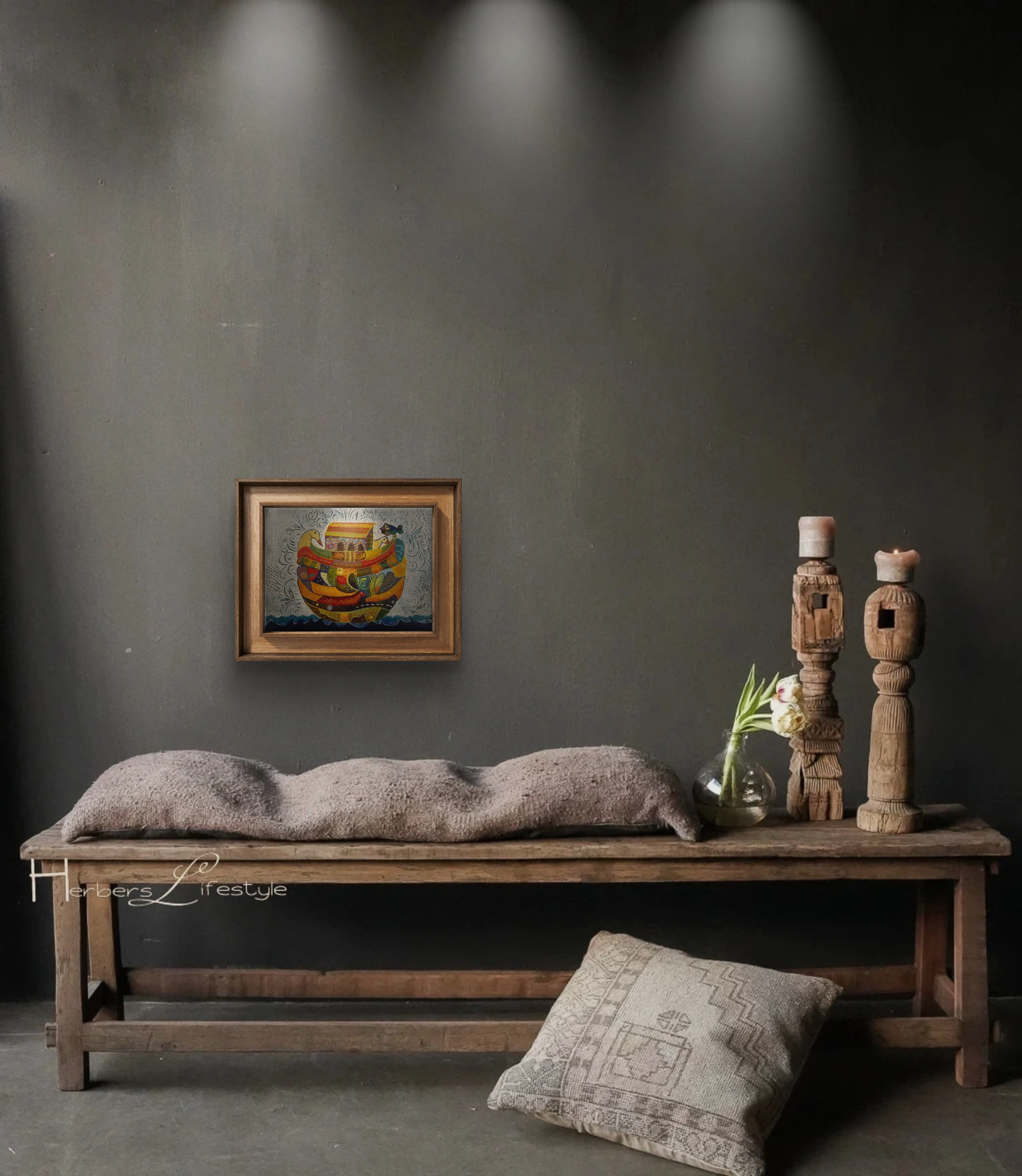 Nuh'un Gemisi Tablo El Yapımı Ahşap Üzerine Akrilik Duvar Dekoru